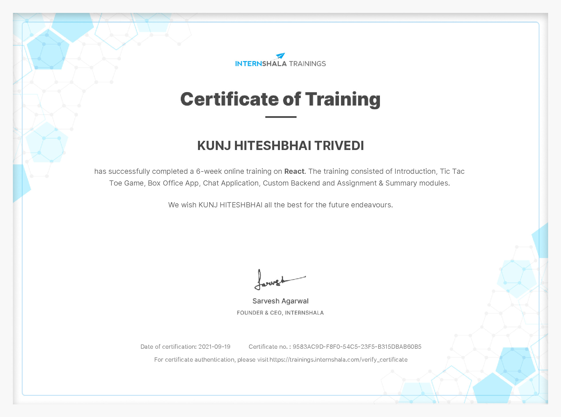 Certificate of completion