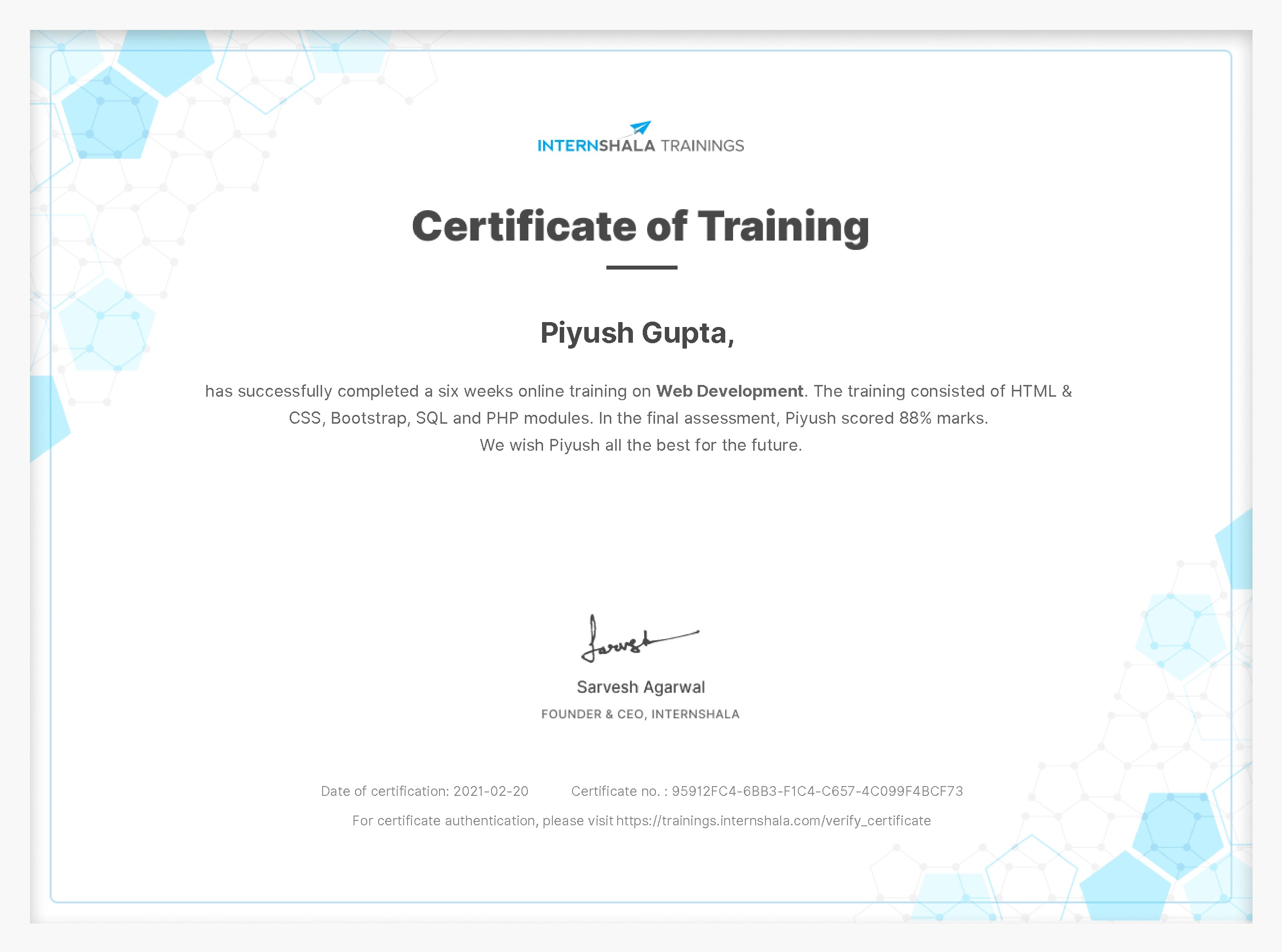 Certificate of completion