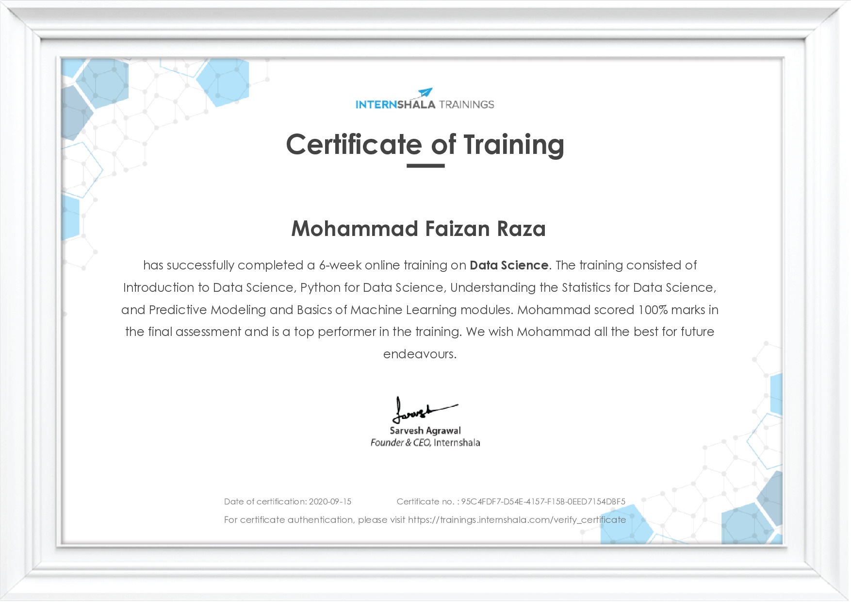 Certificate of completion