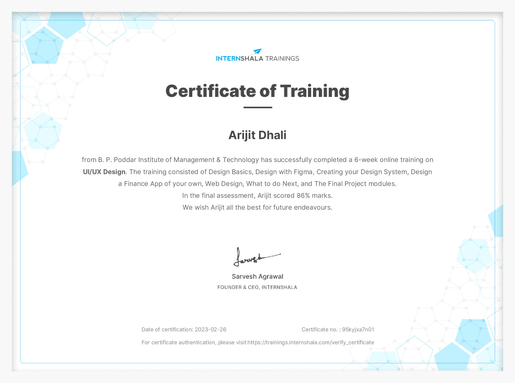 Certificate of completion