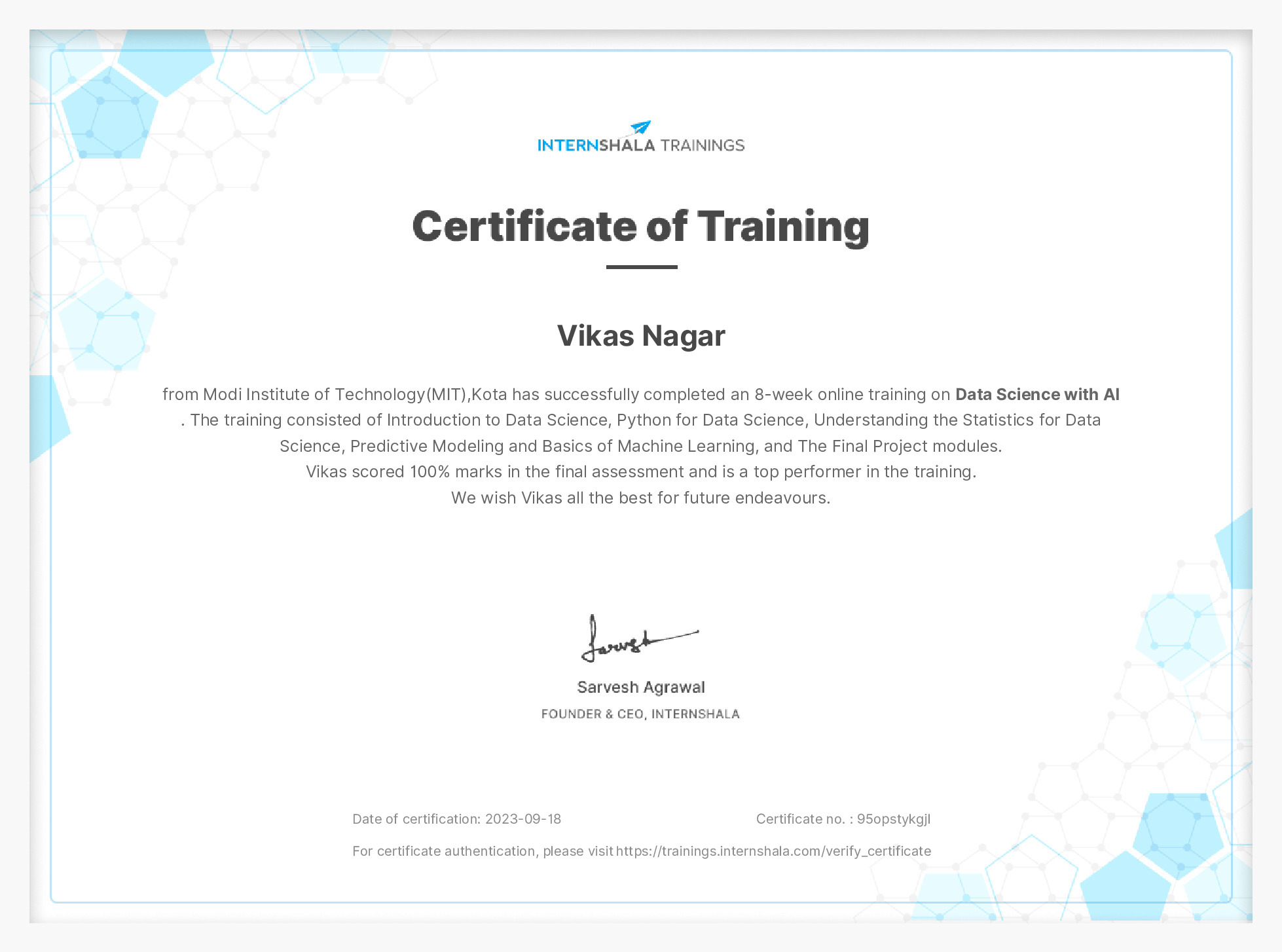 Certificate of completion