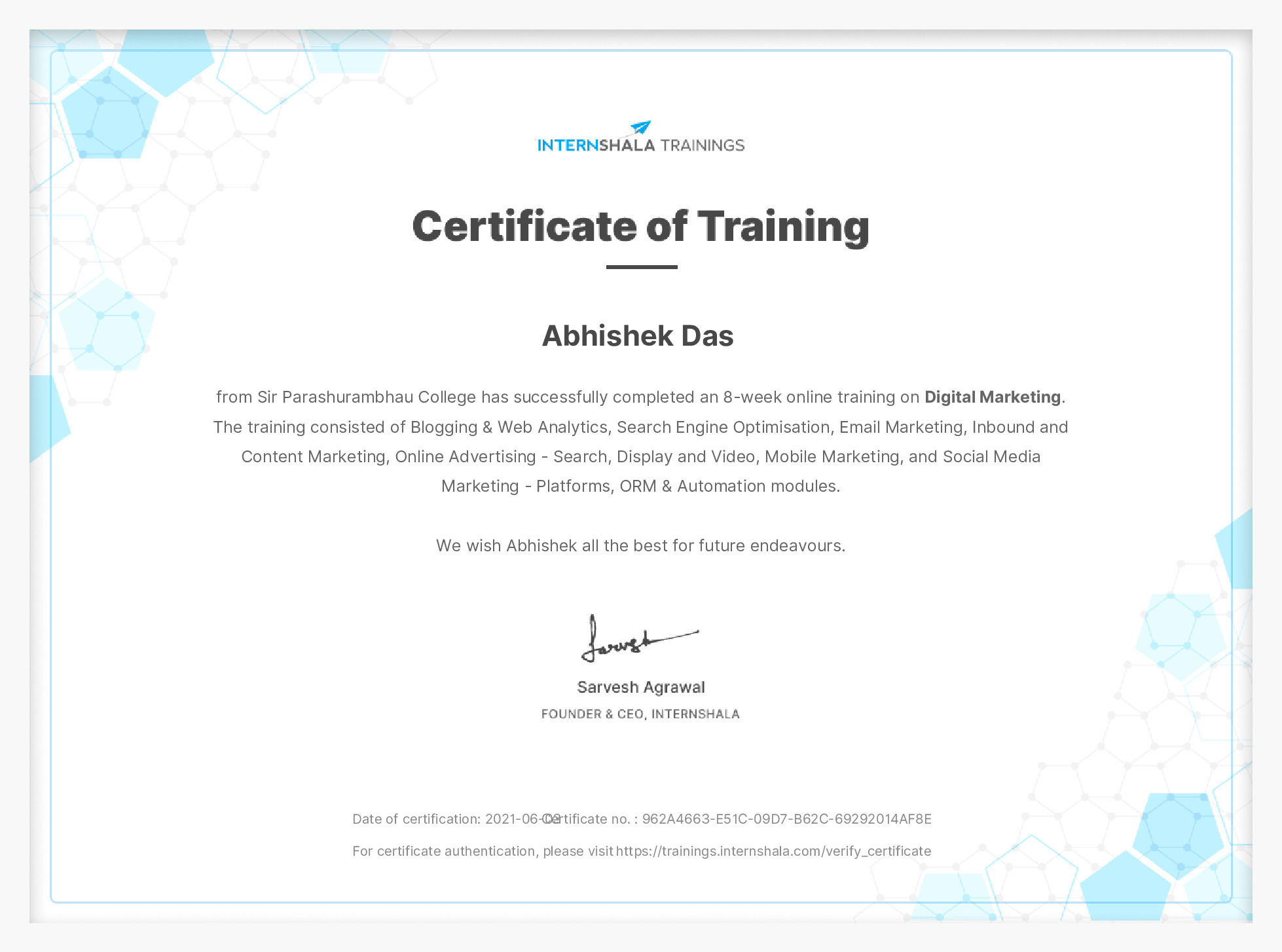 Certificate of completion