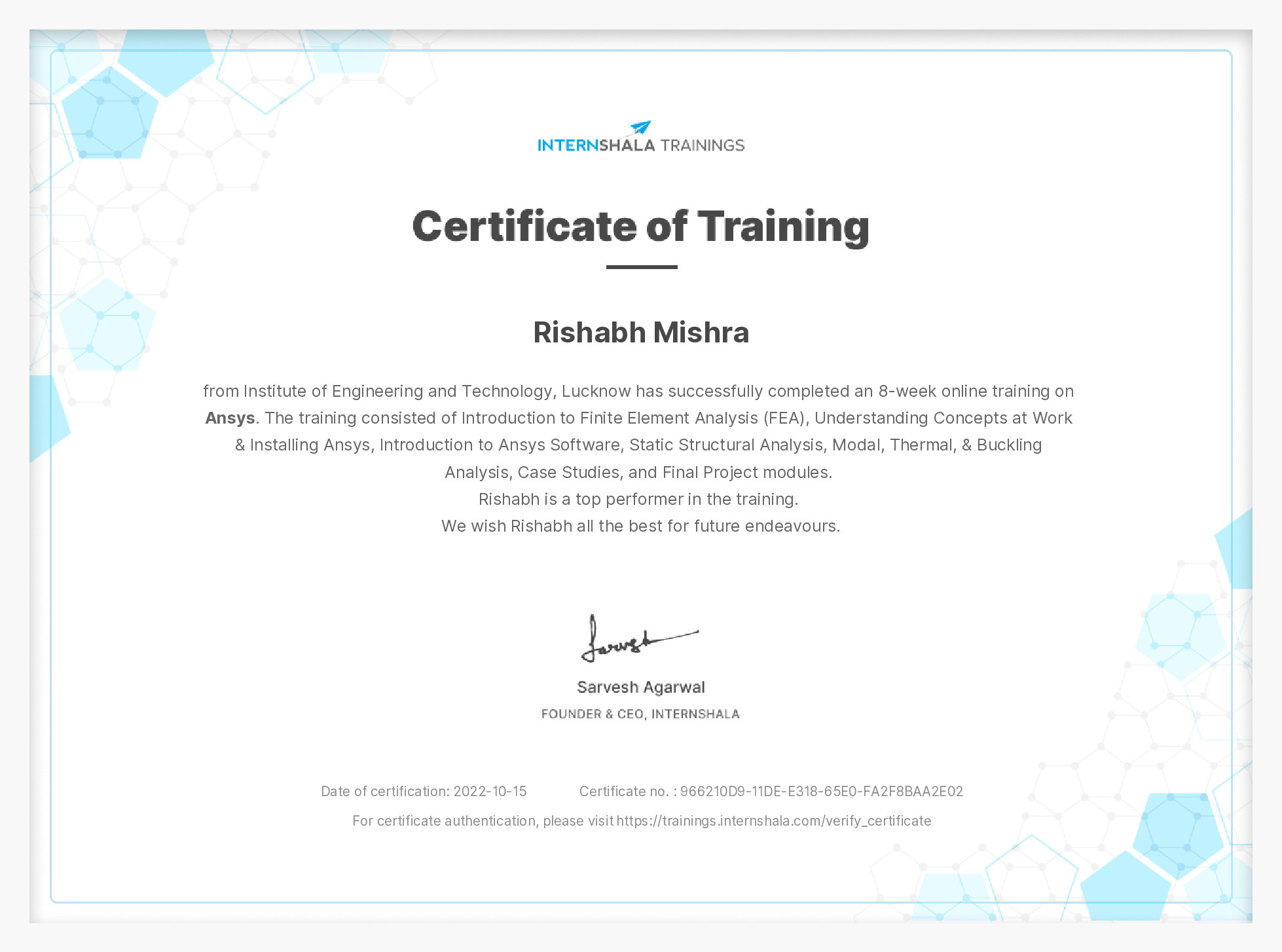 Certificate of completion