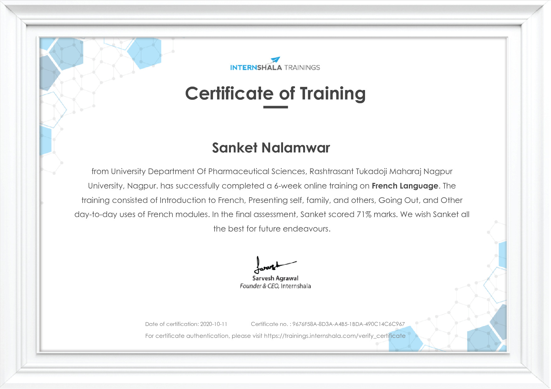 Certificate of completion