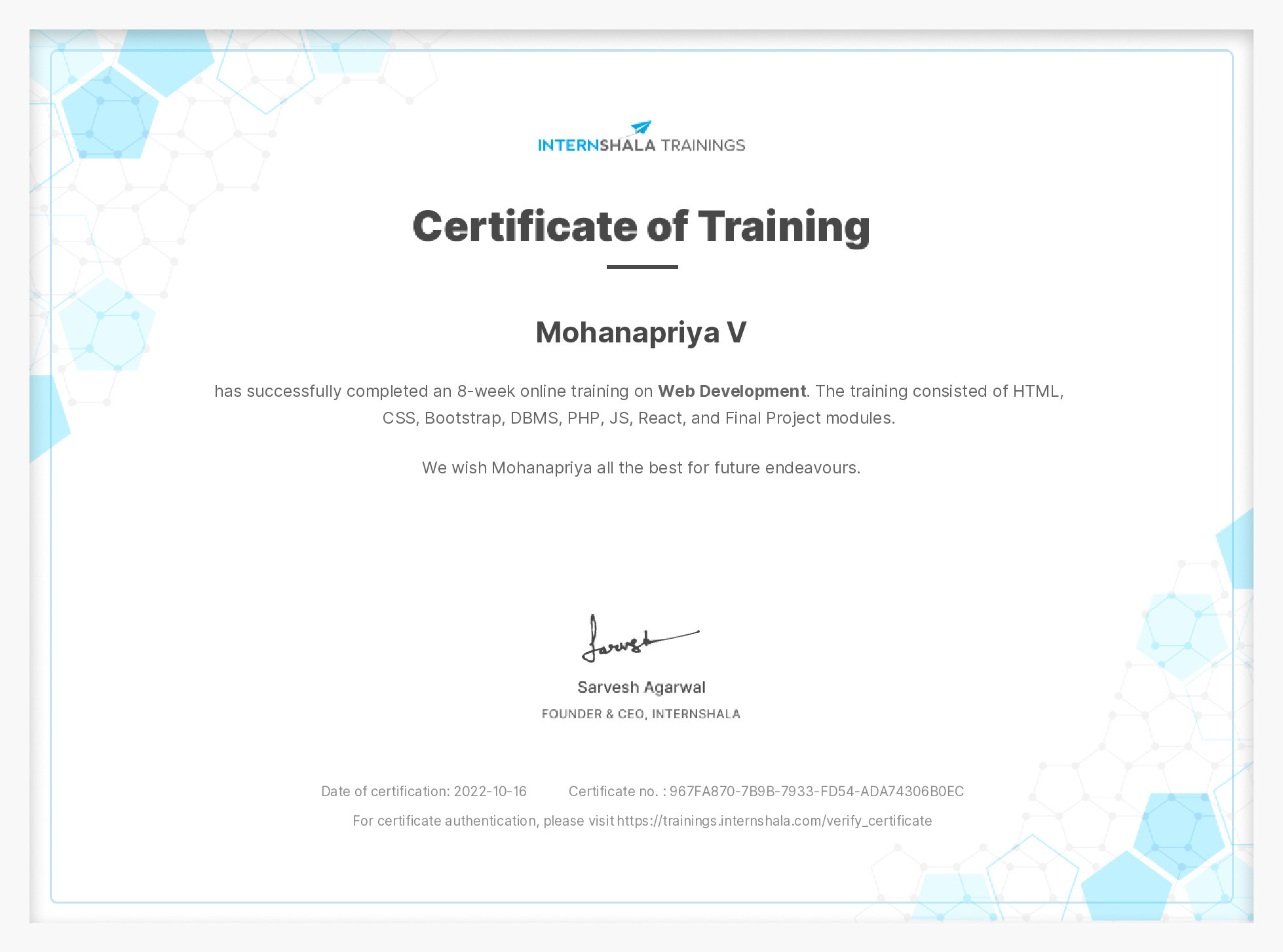 Certificate of completion