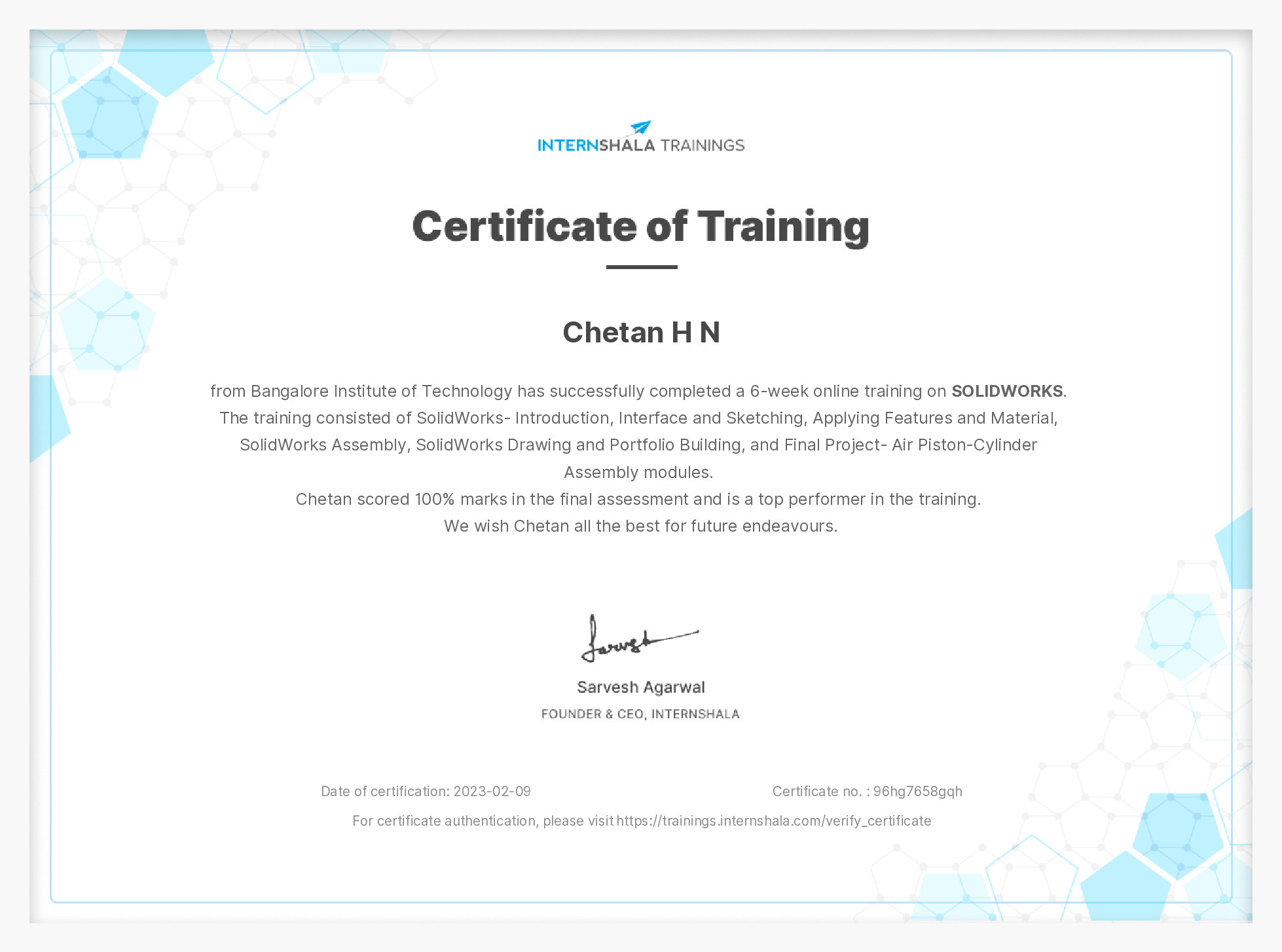 Certificate of completion