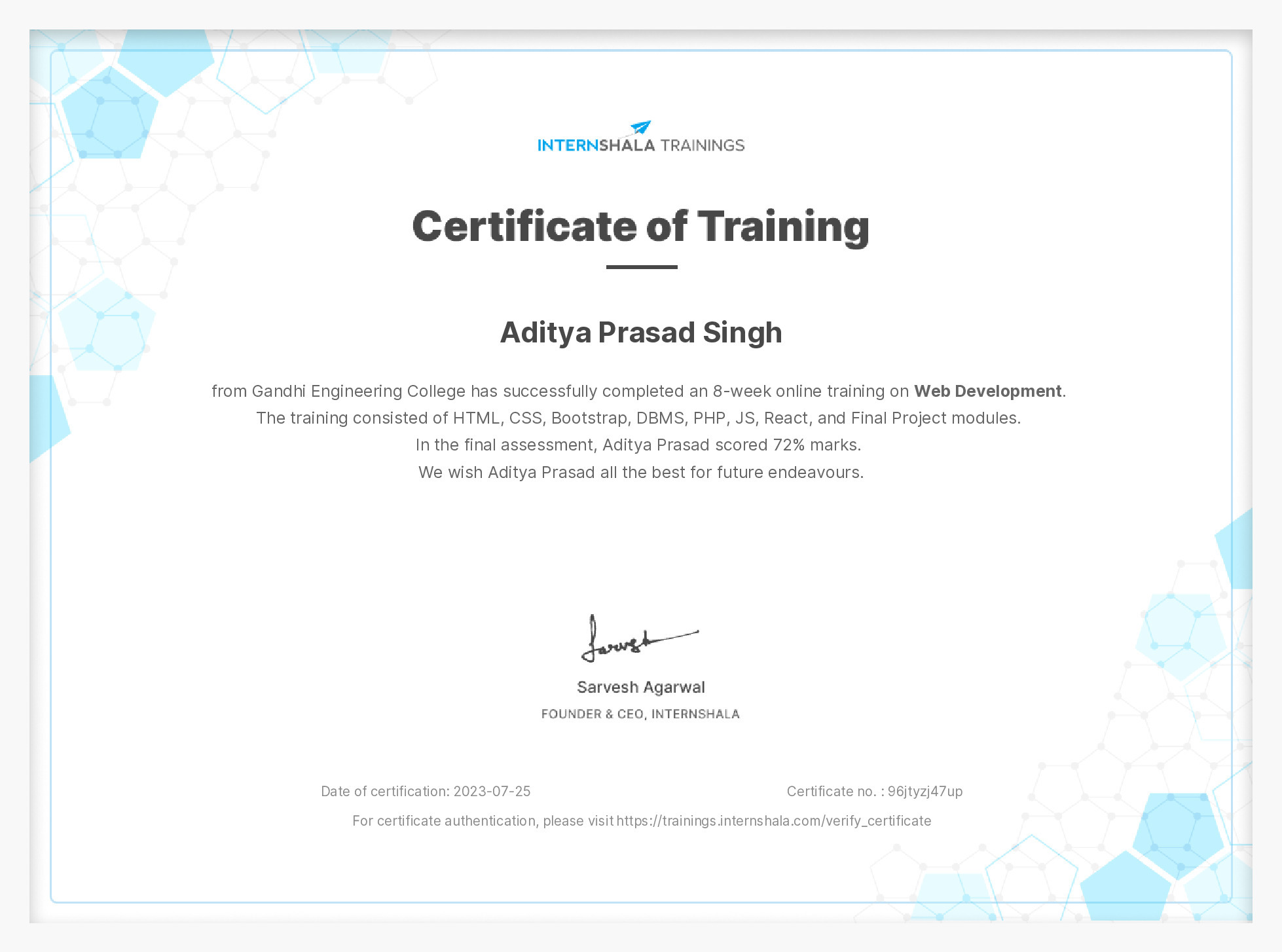 Certificate of completion