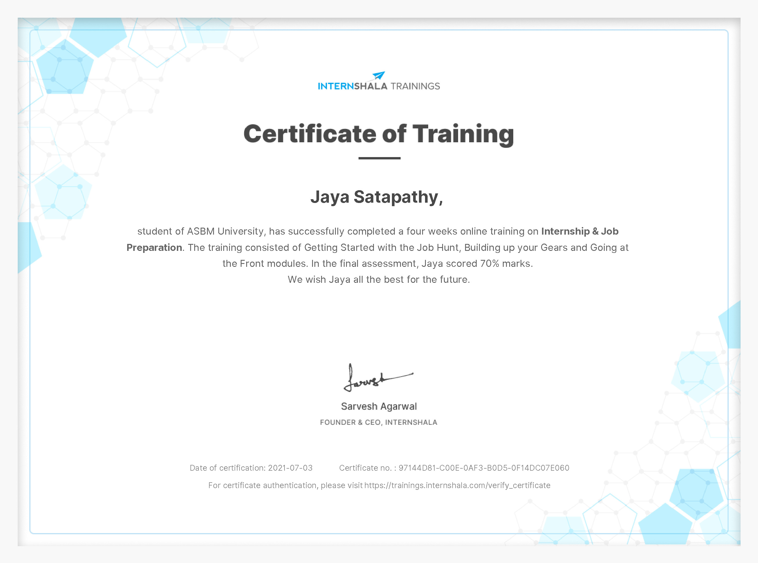 Certificate of completion