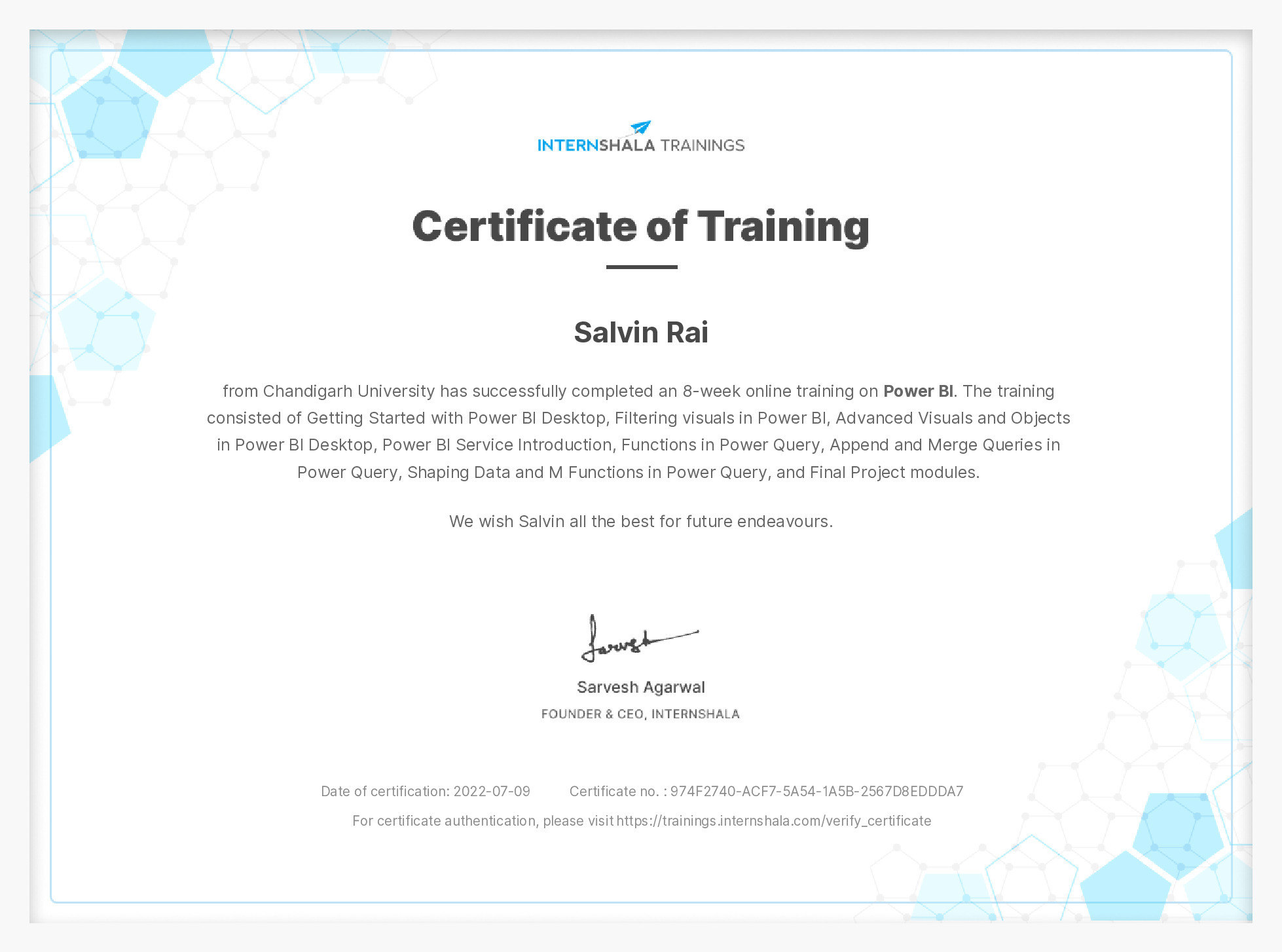 Certificate of completion