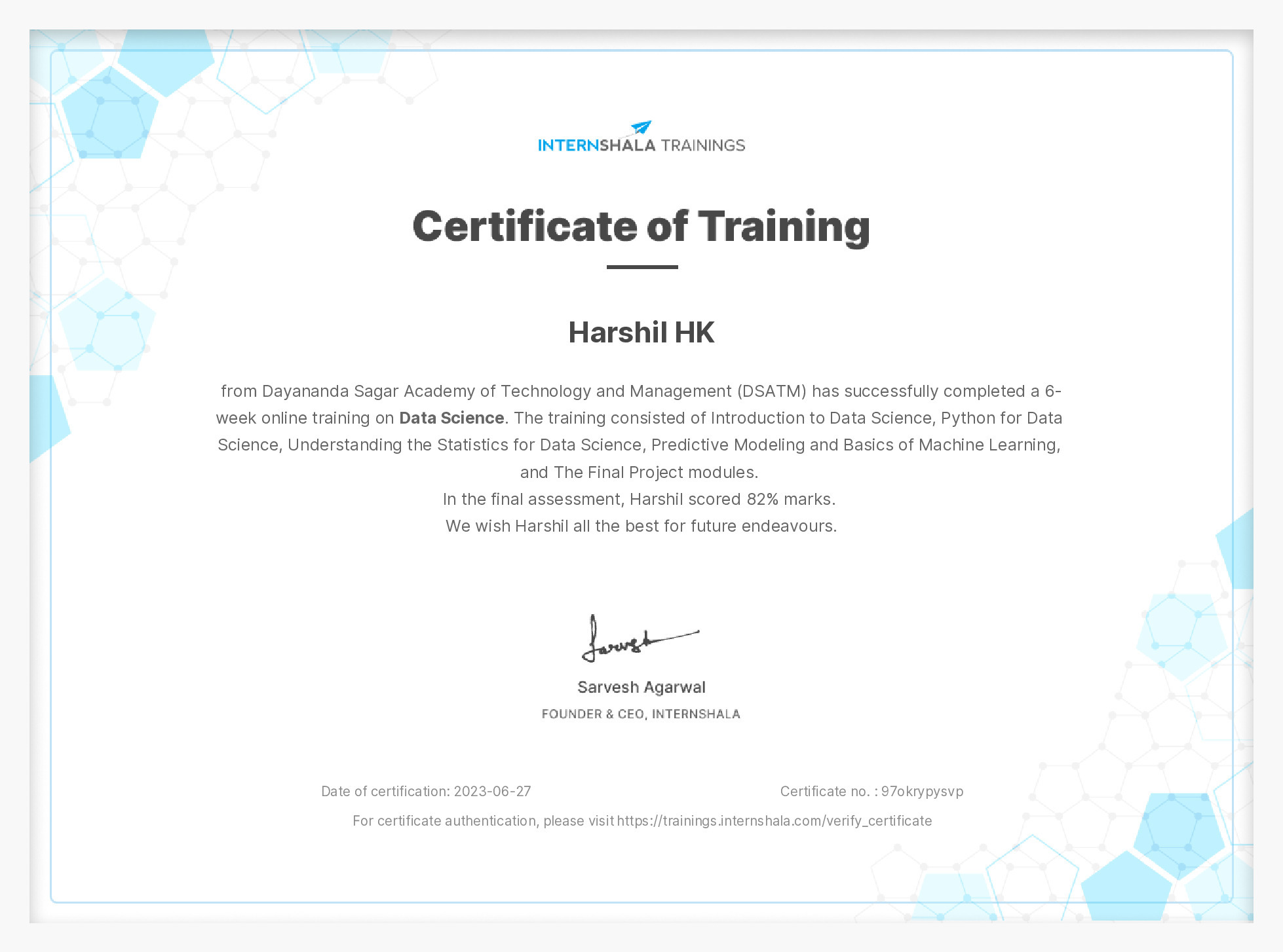 Certificate of completion