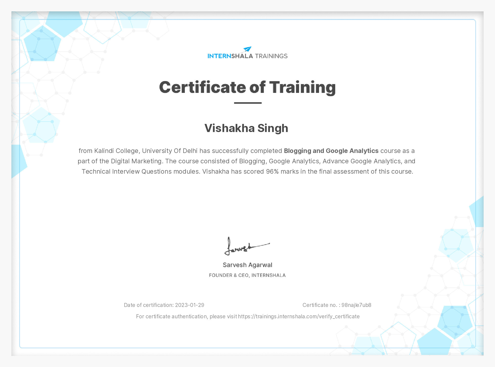 Certificate of completion