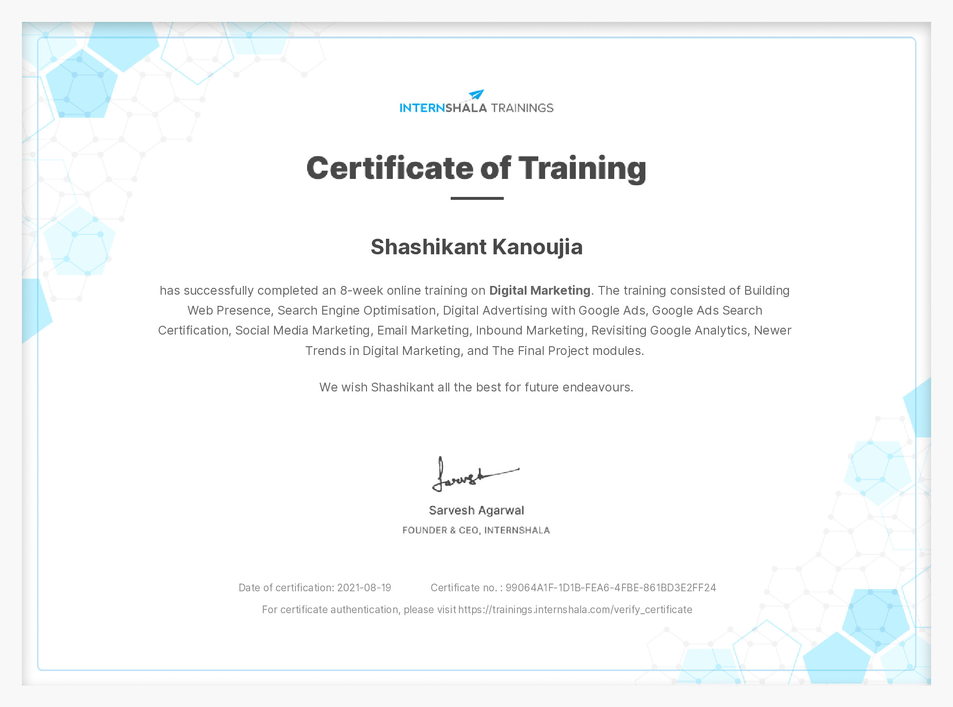 Certificate of completion