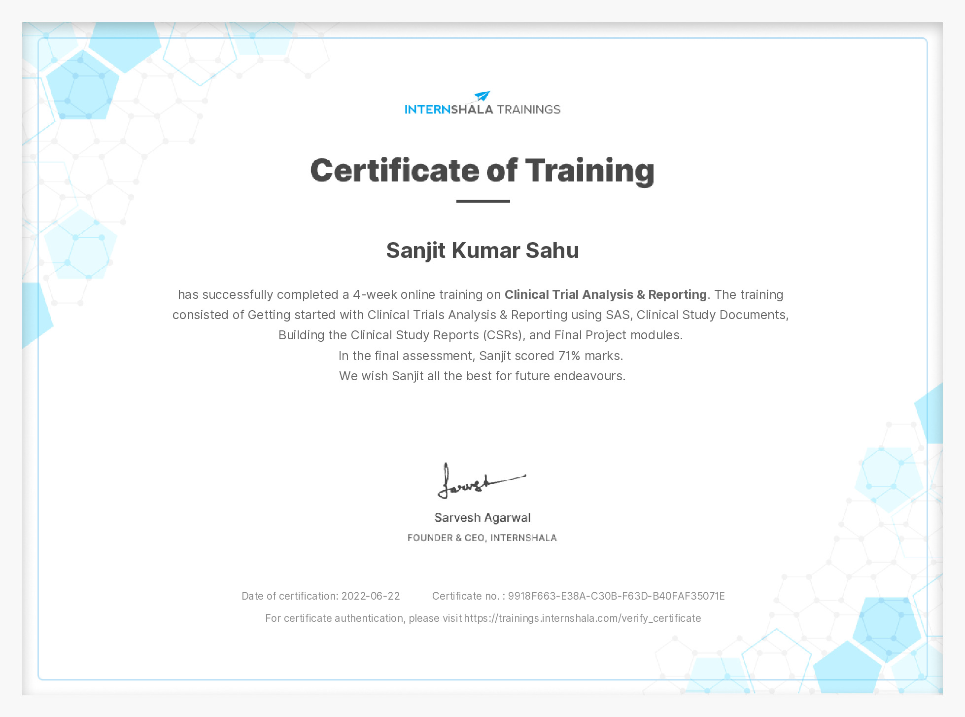 Certificate of completion