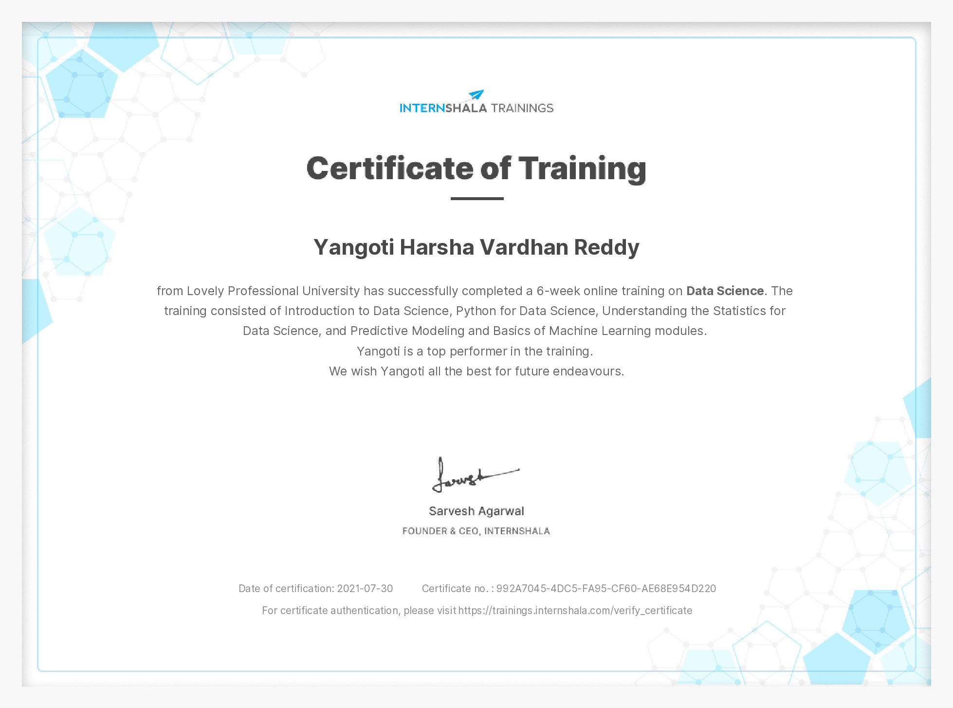 Certificate of completion