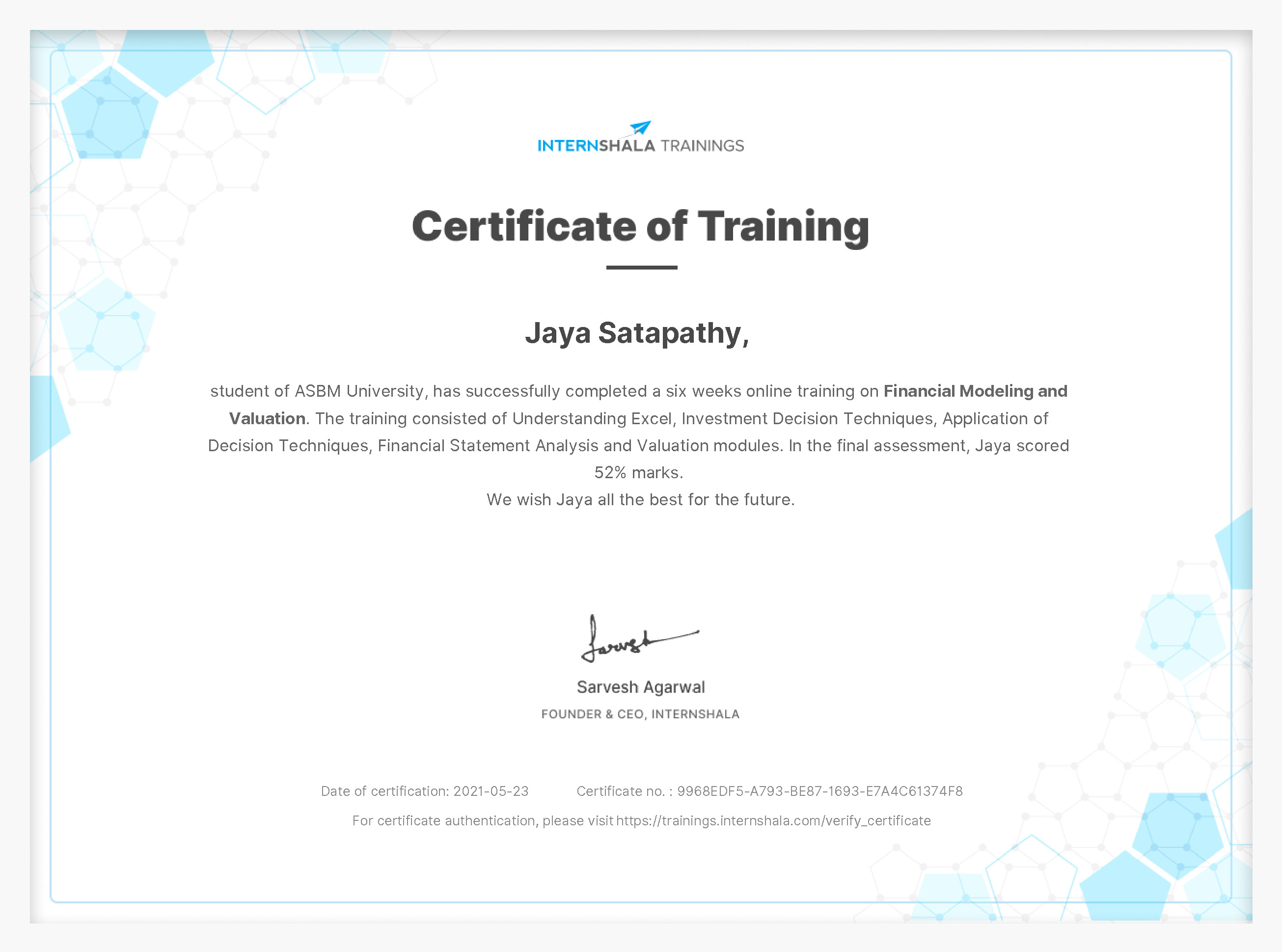 Certificate of completion
