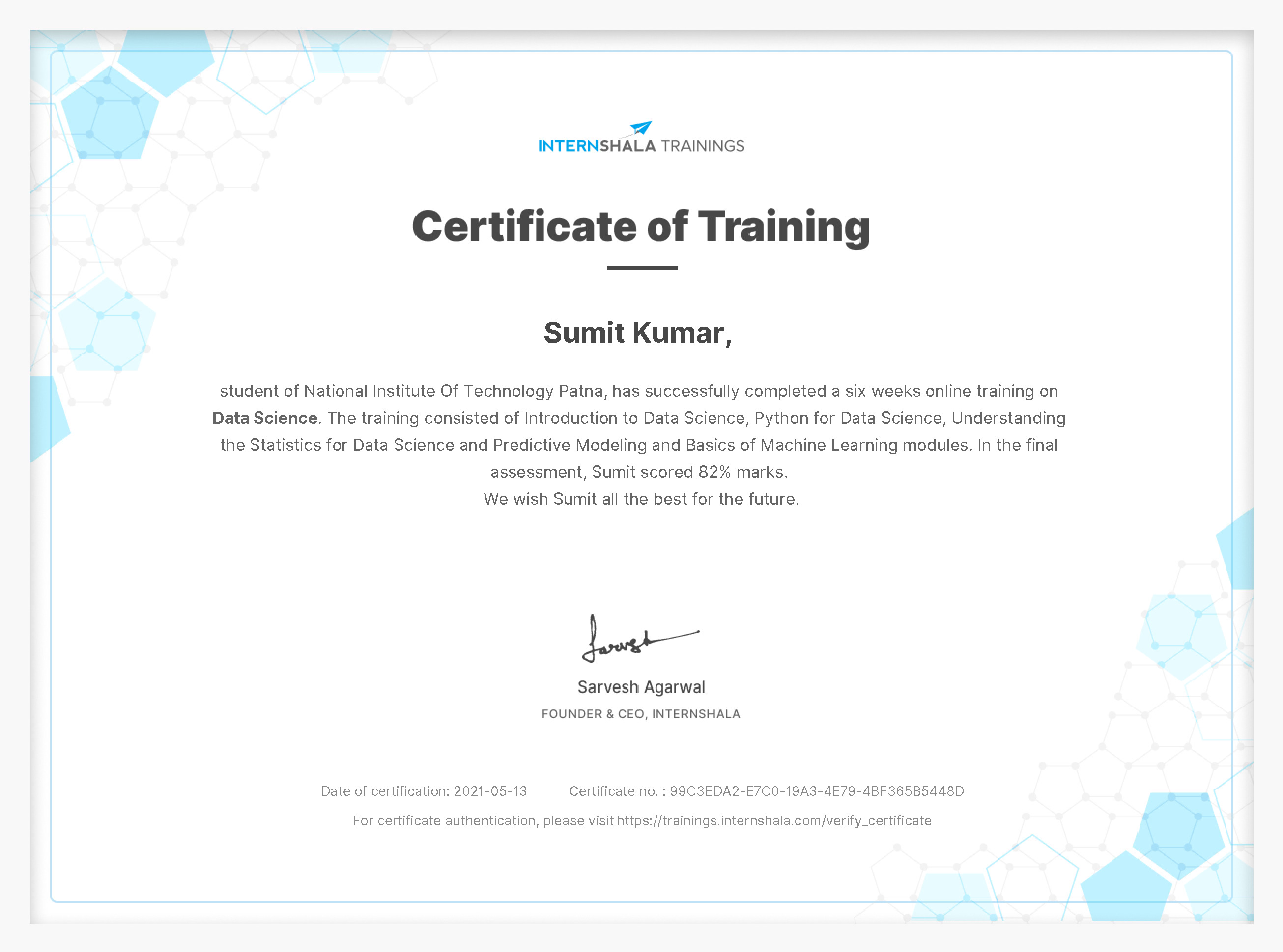 Certificate of completion