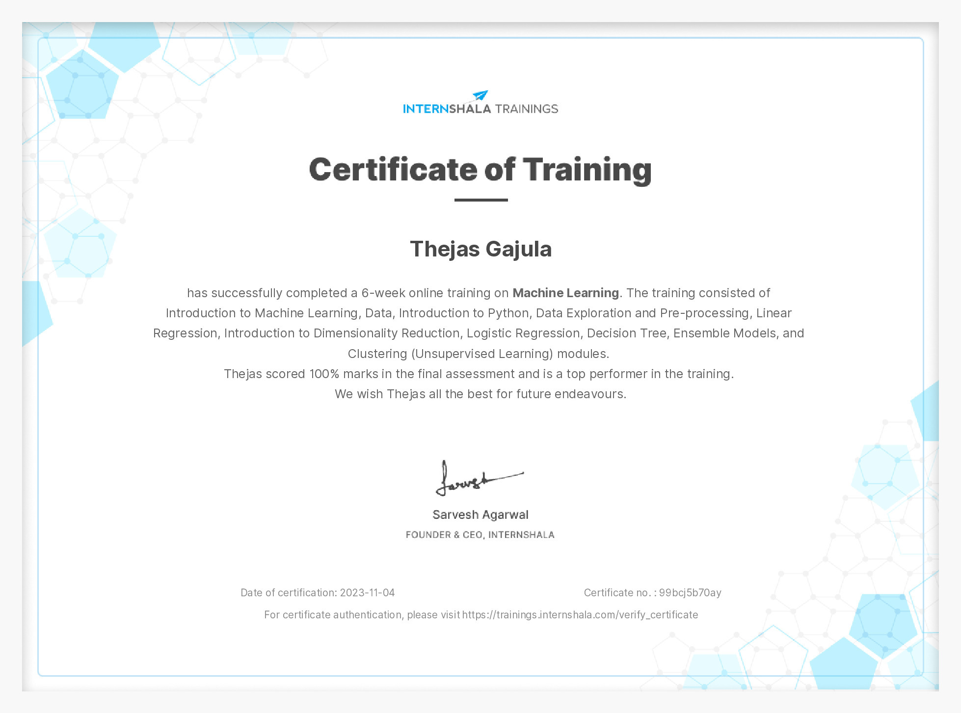 Certificate of completion