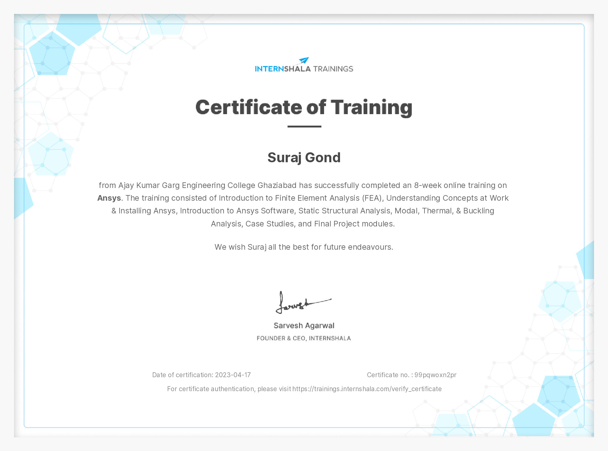 Certificate of completion