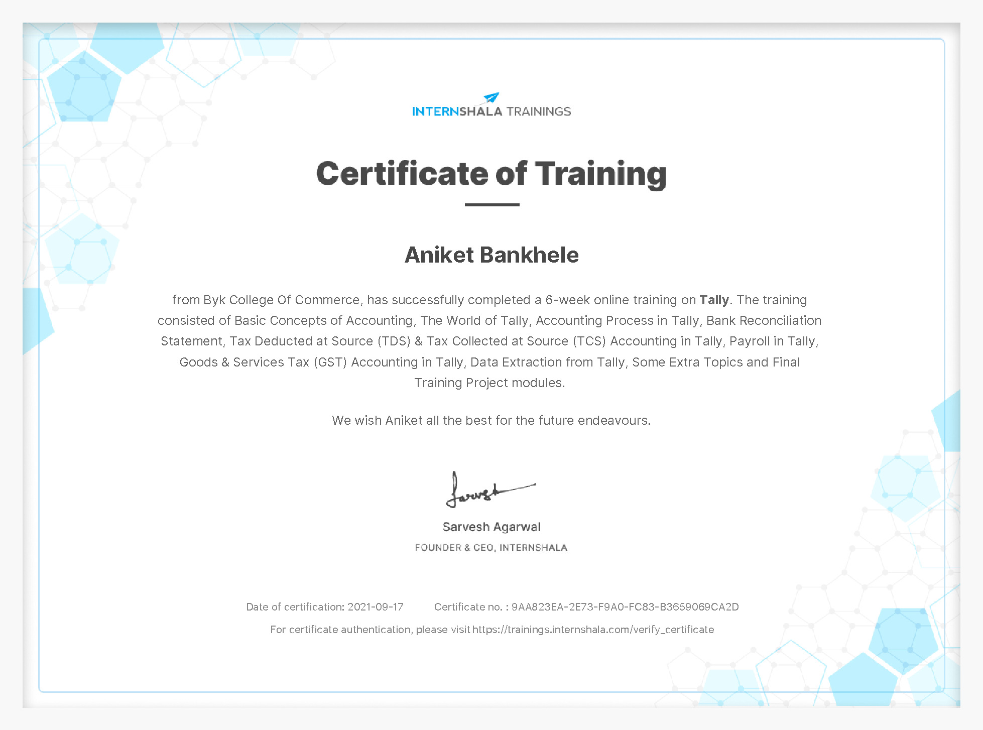 Certificate of completion