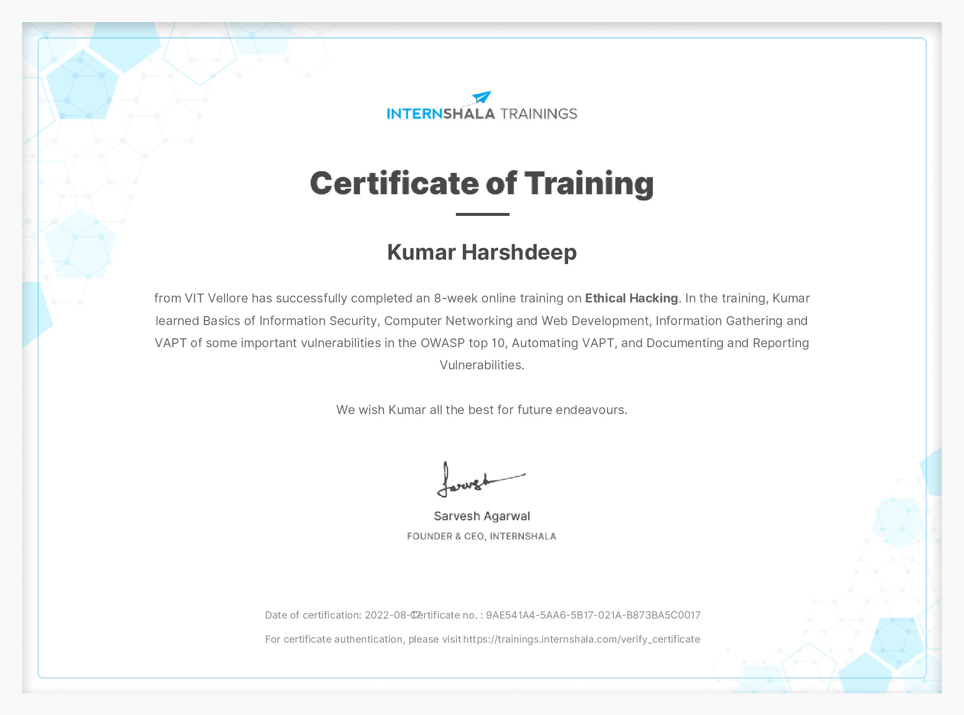 Certificate of completion