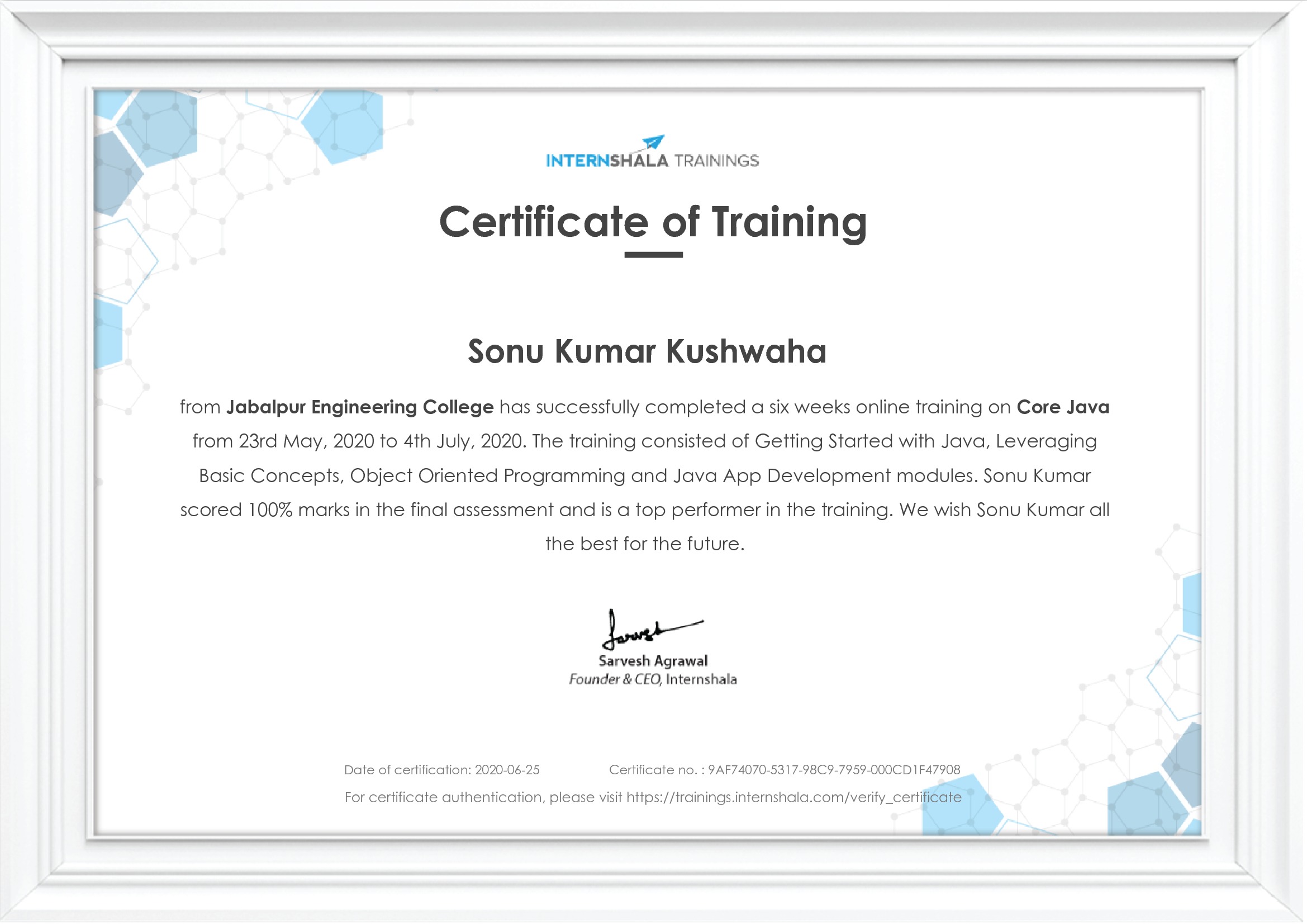 Certificate of completion