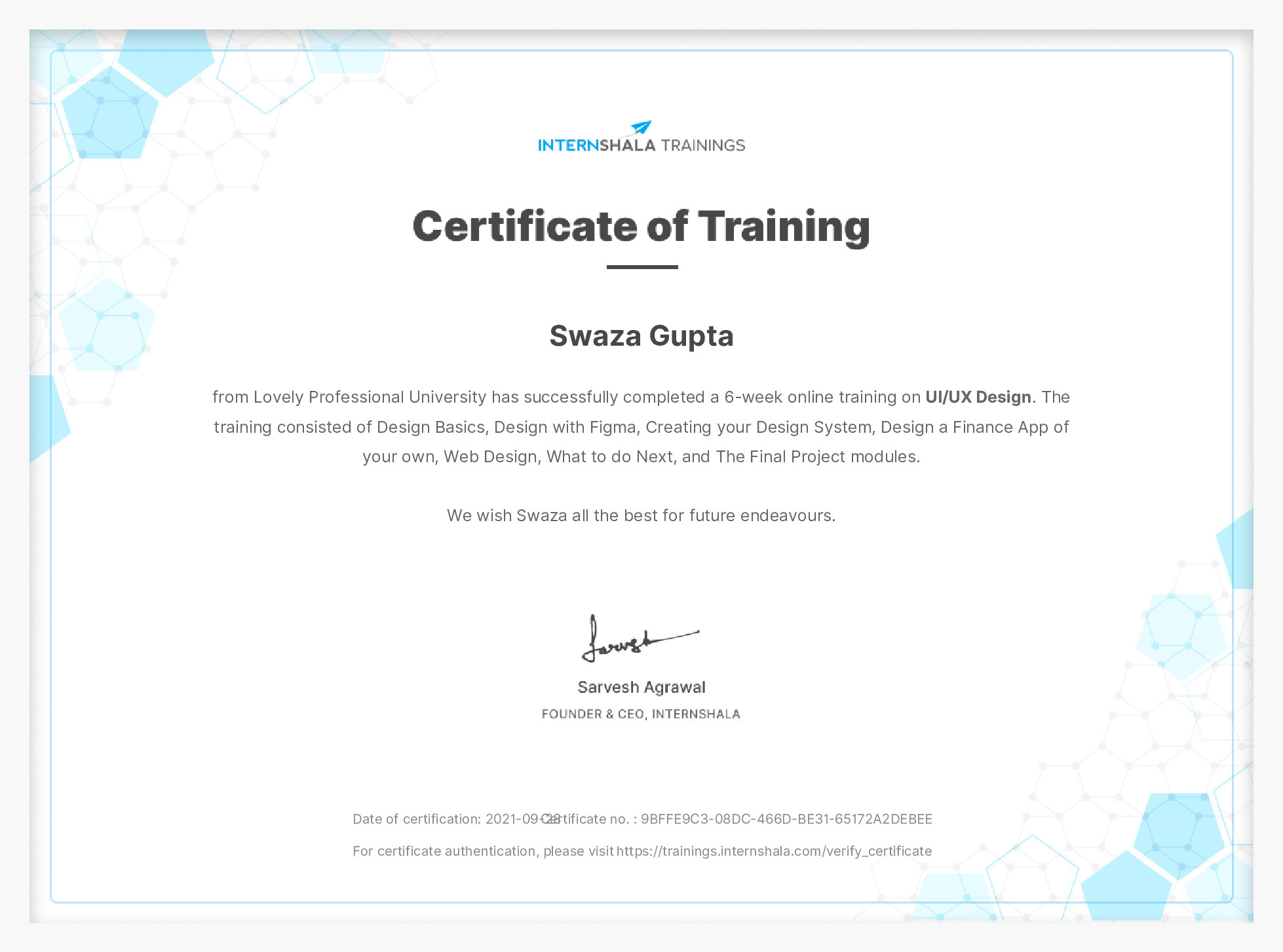 Certificate of completion
