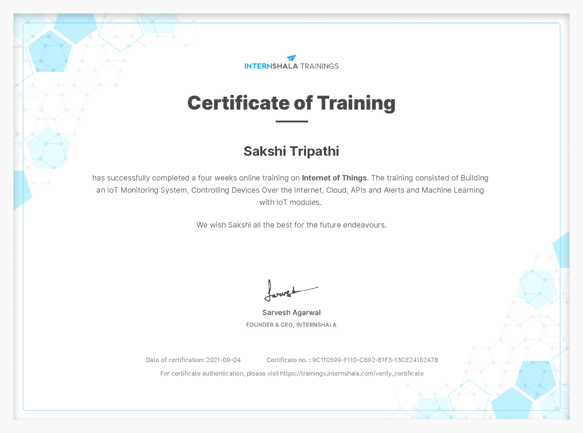 Certificate of completion