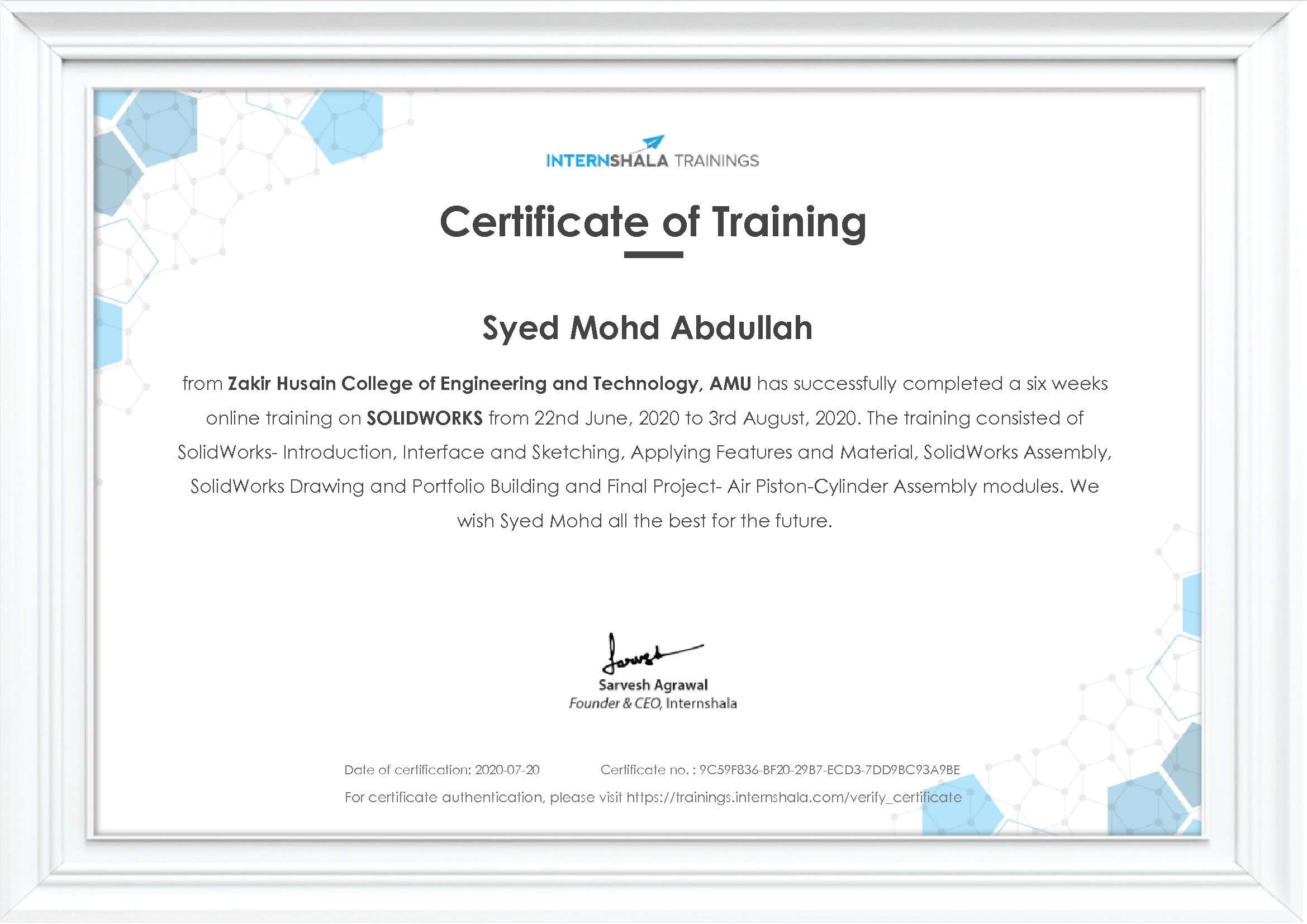 Certificate of completion