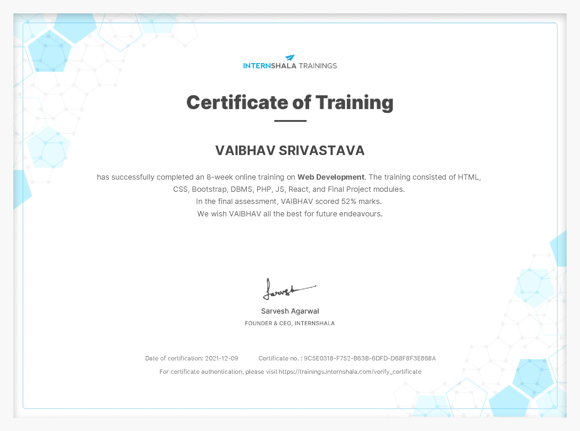 Certificate of completion
