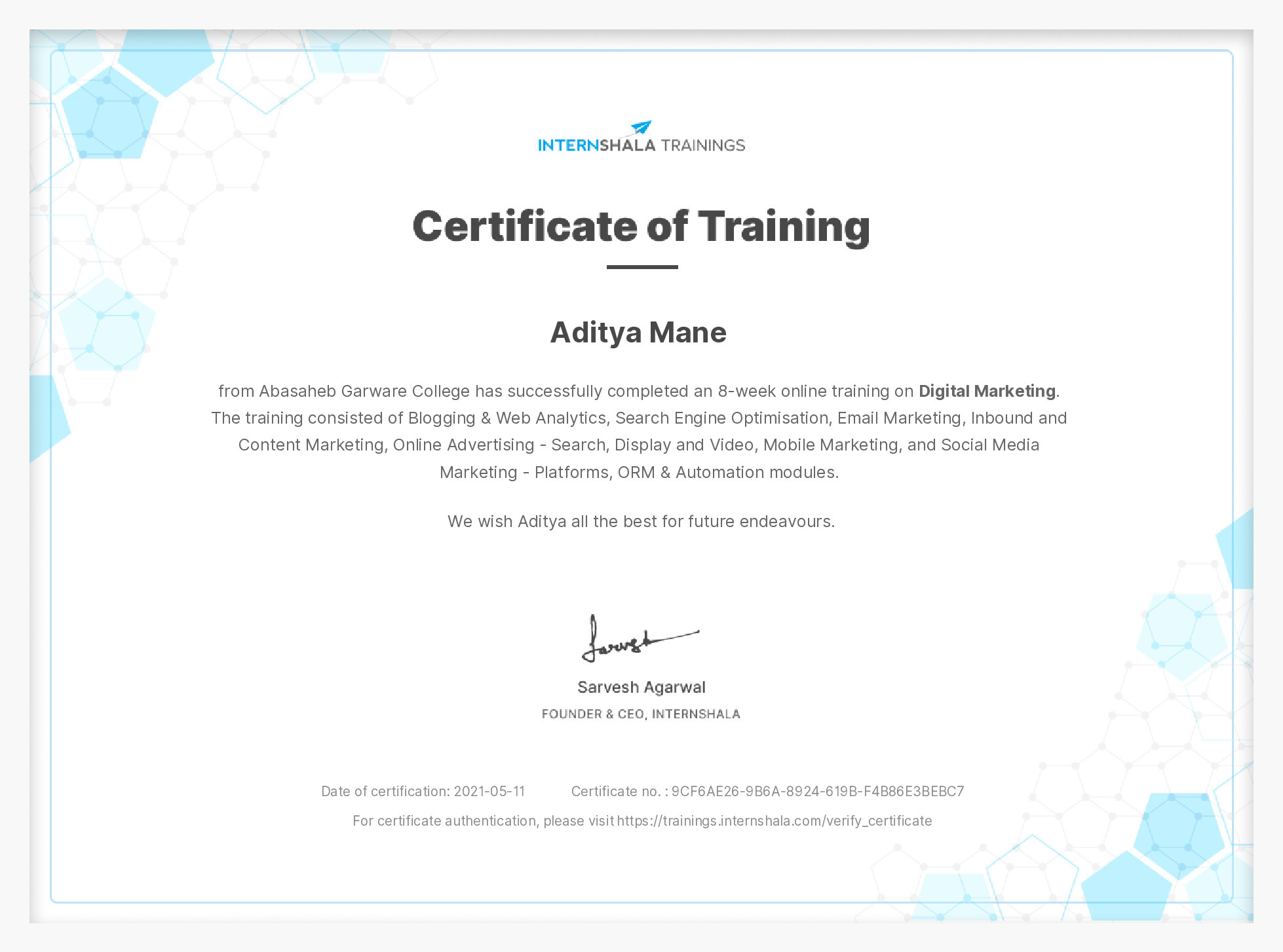 Certificate of completion