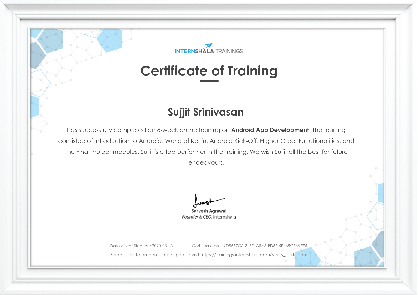 Certificate of completion