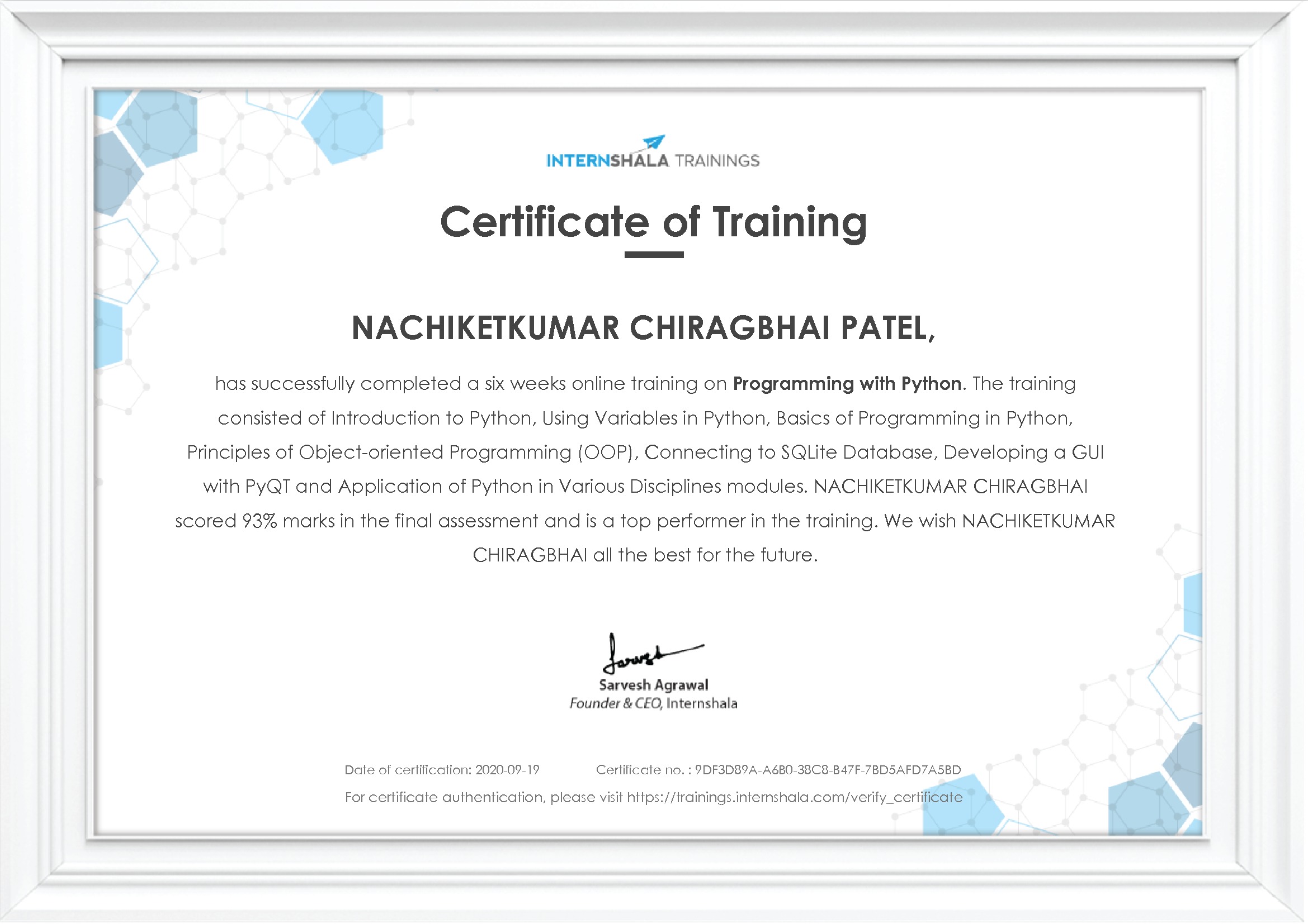 Certificate of completion