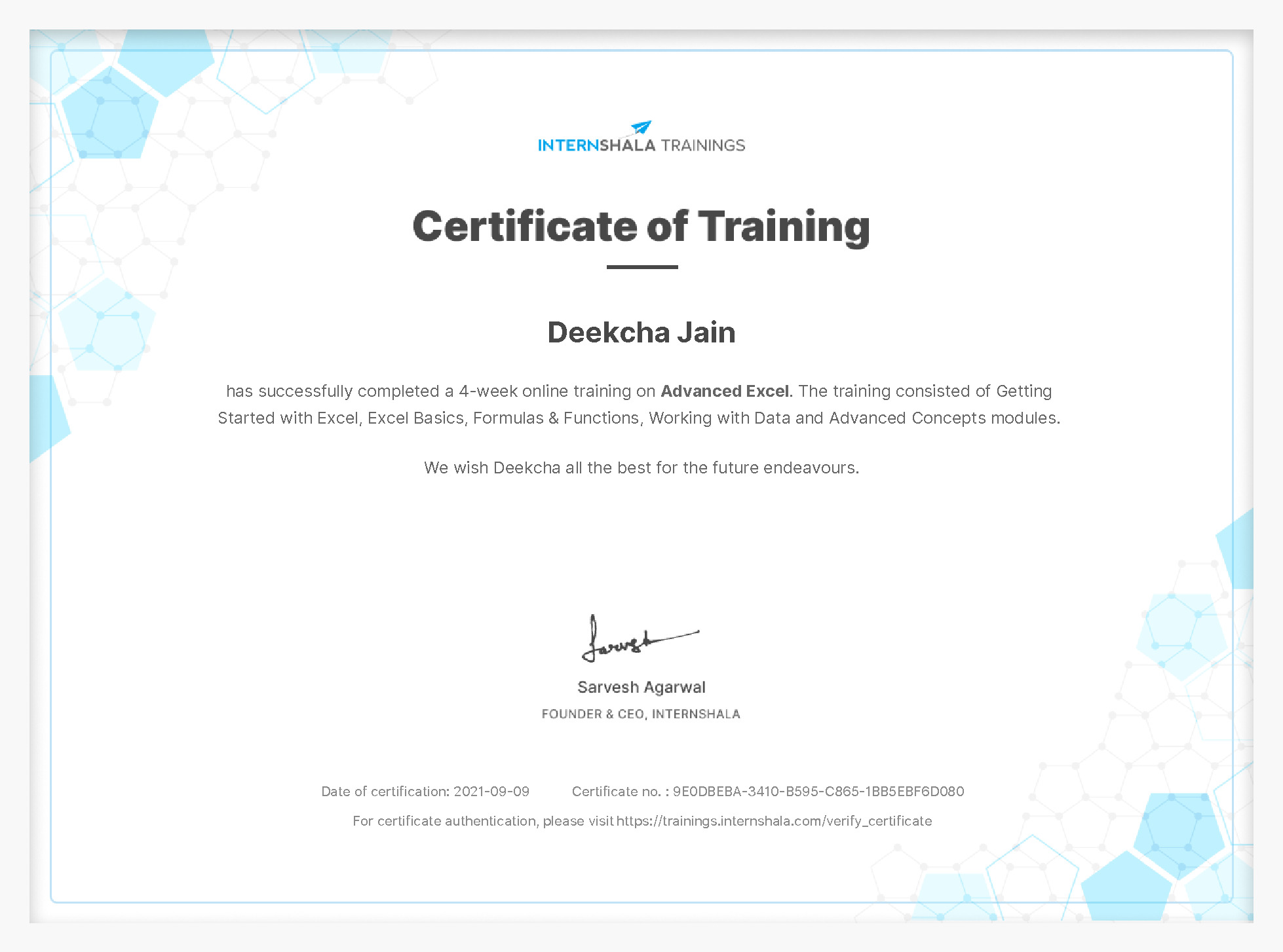 Certificate of completion