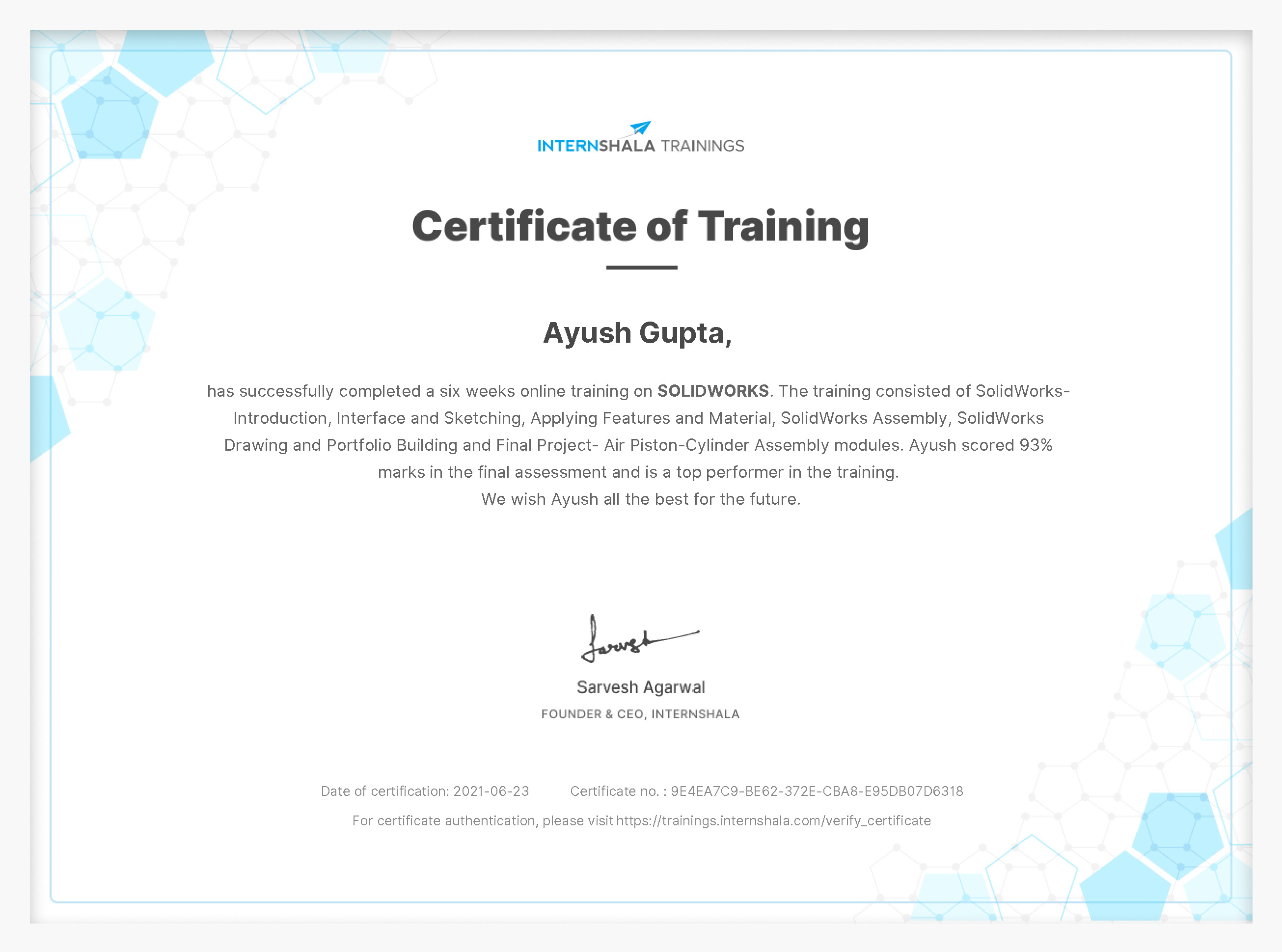 Certificate of completion