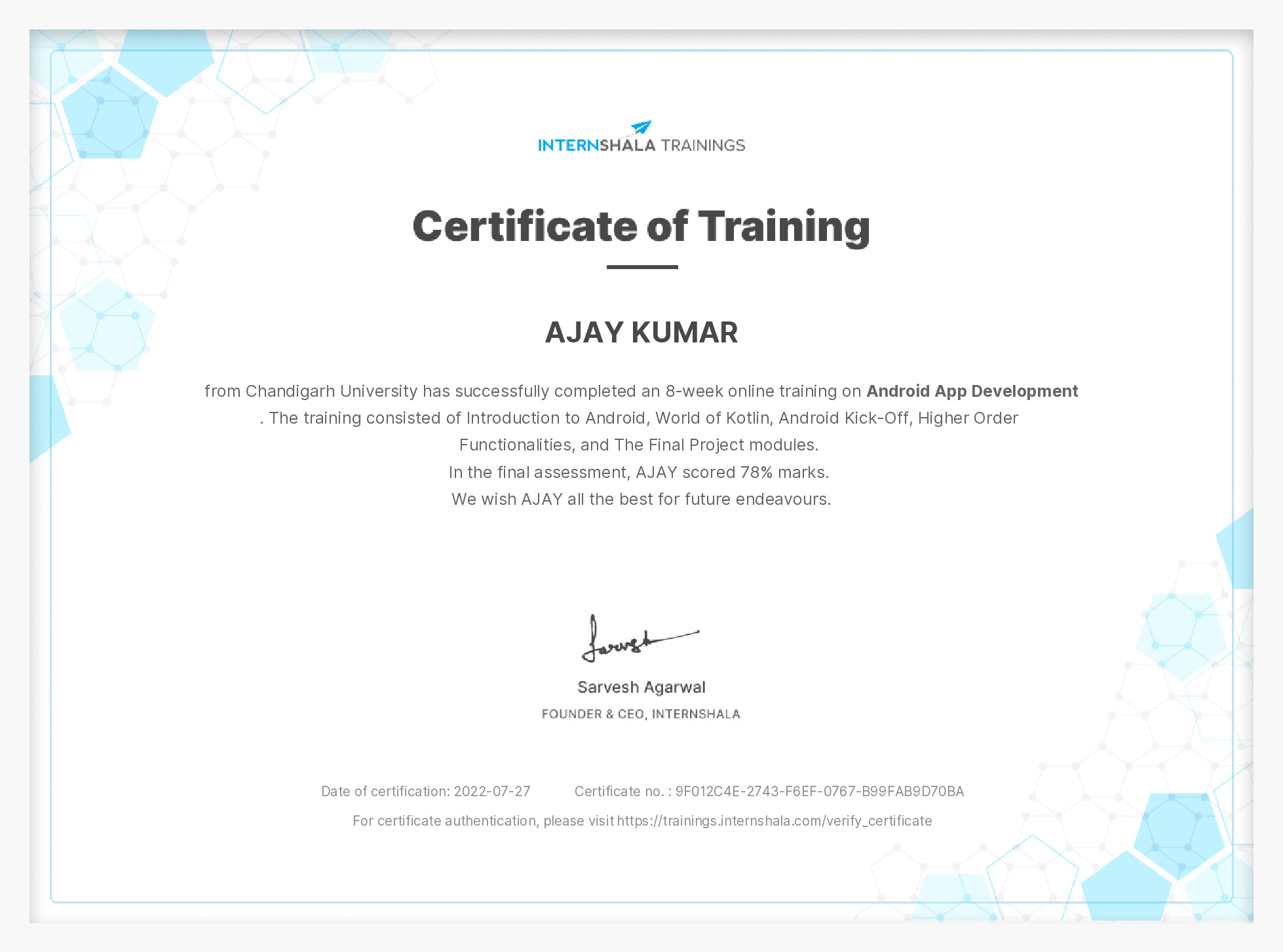 Certificate of completion