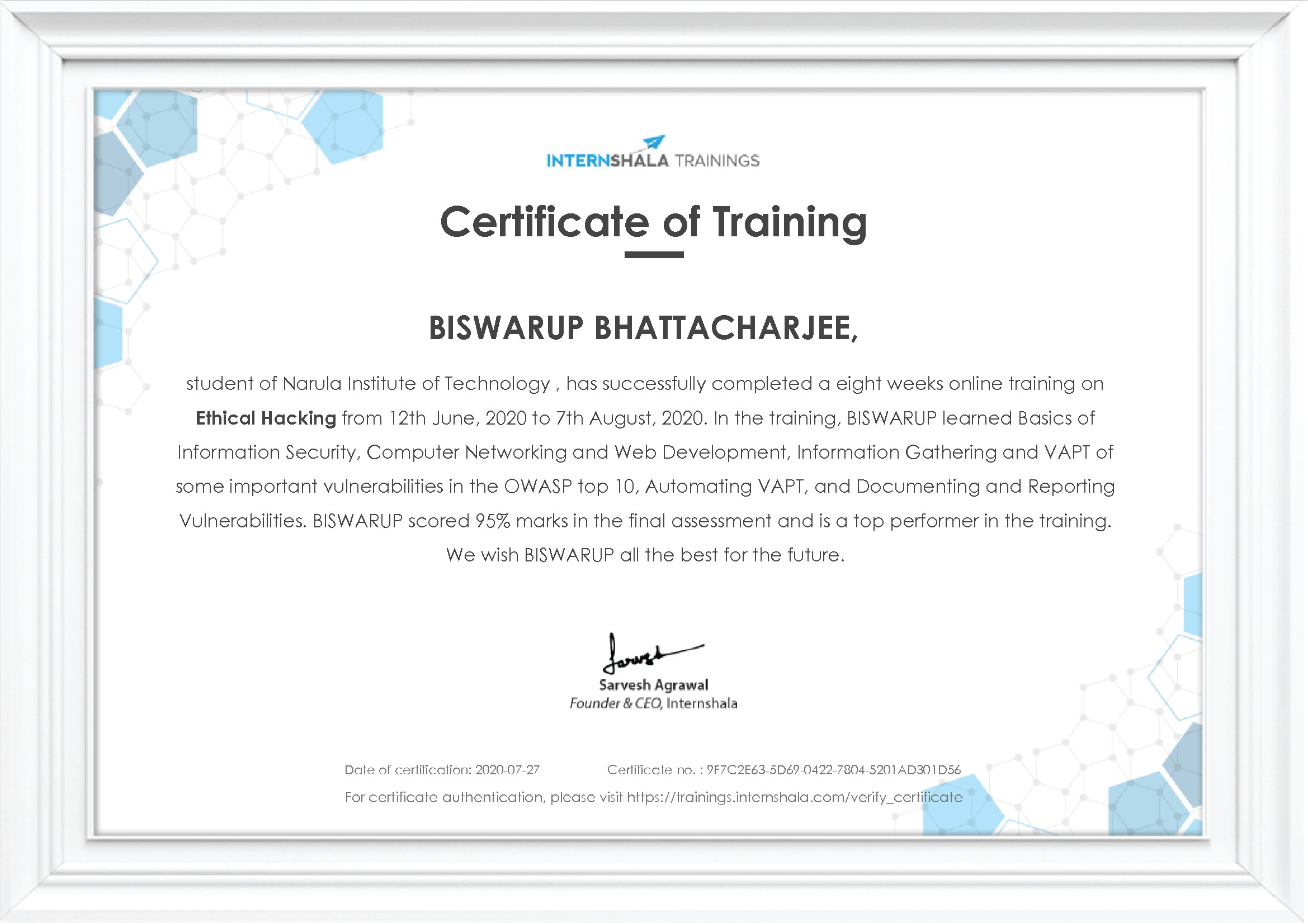 Certificate of completion