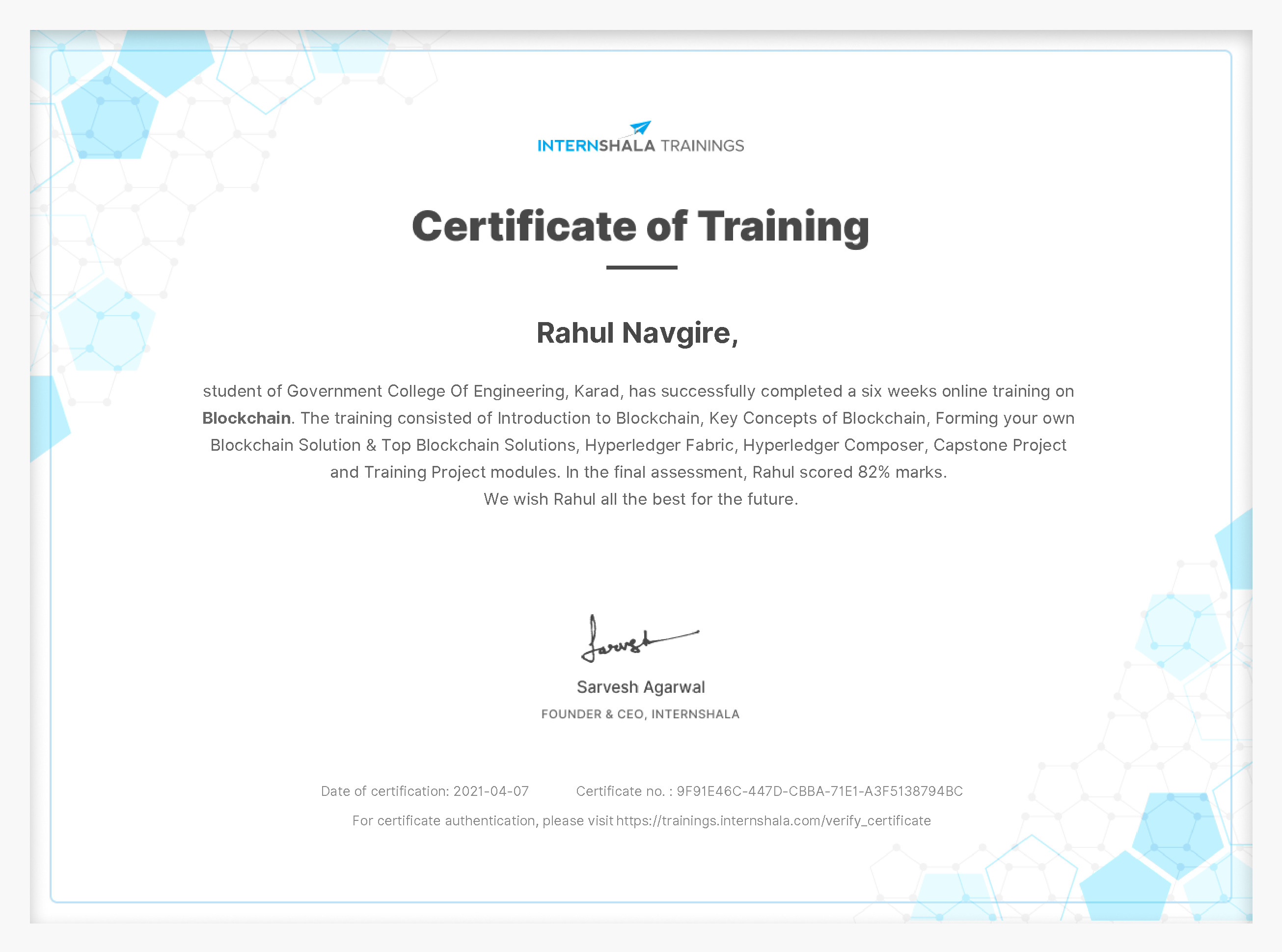 Certificate of completion