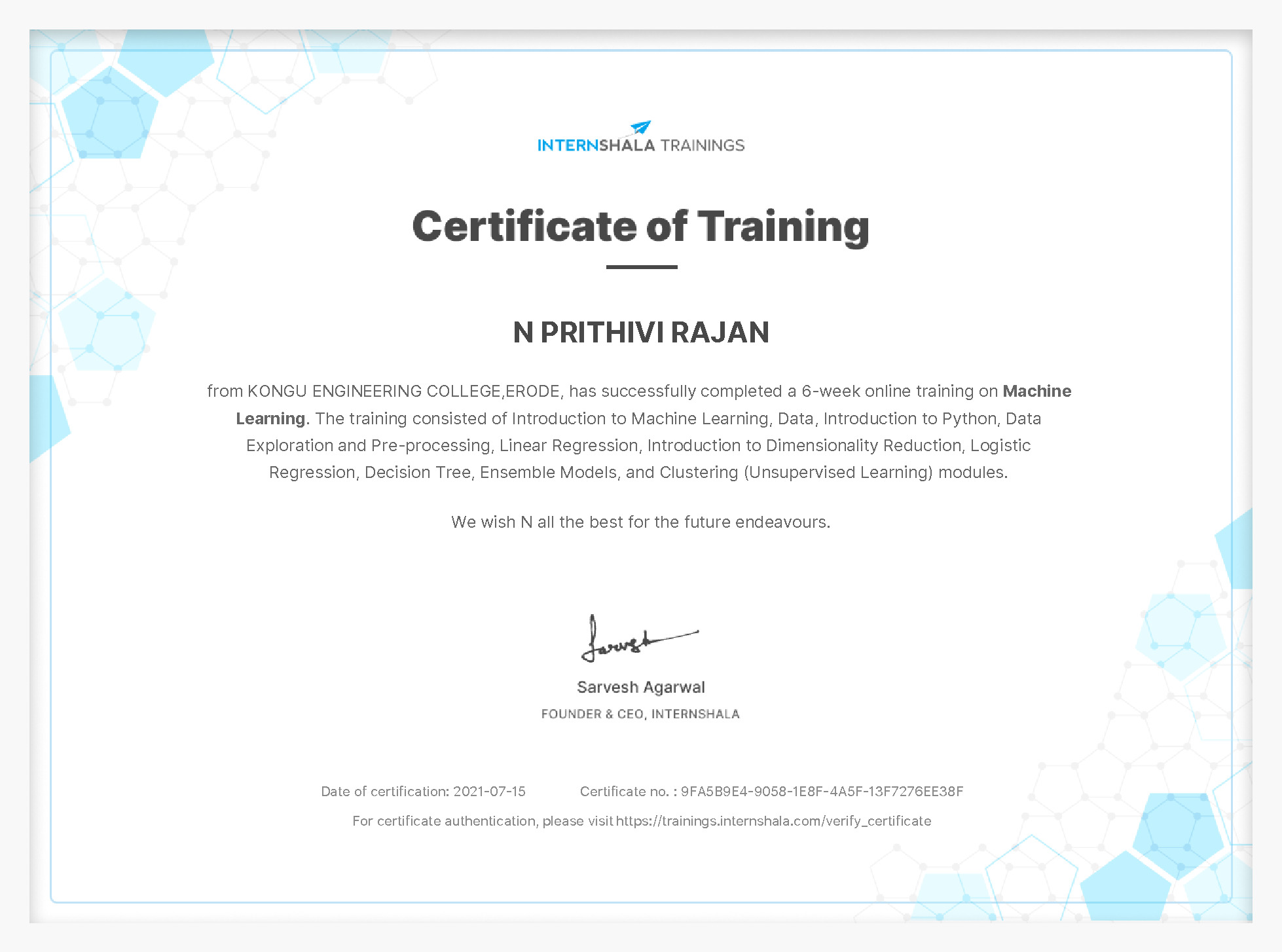 Certificate of completion