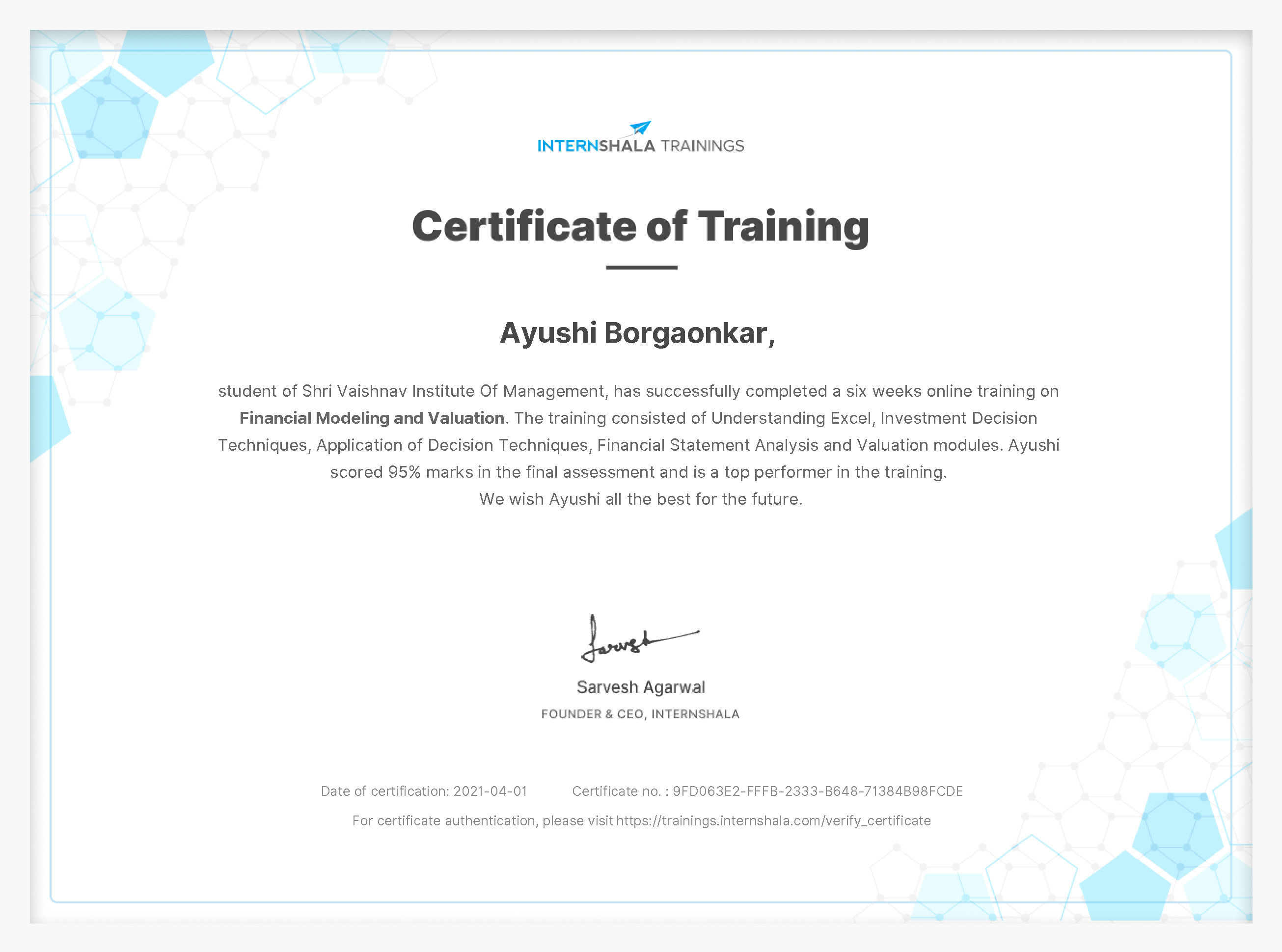 Certificate of completion