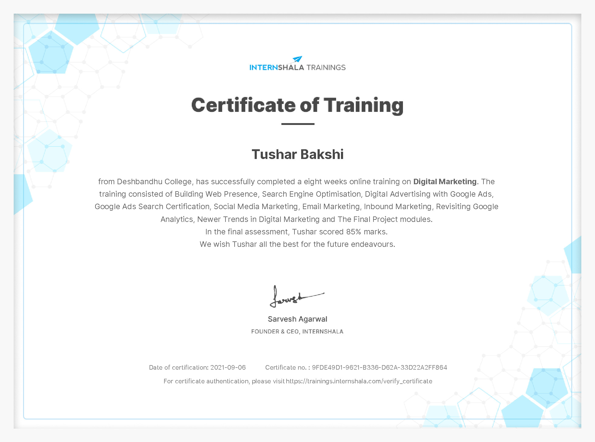 Certificate of completion