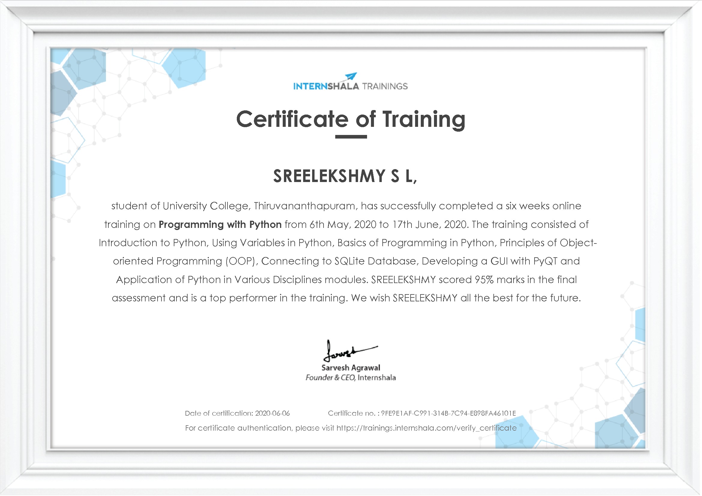 Certificate of completion