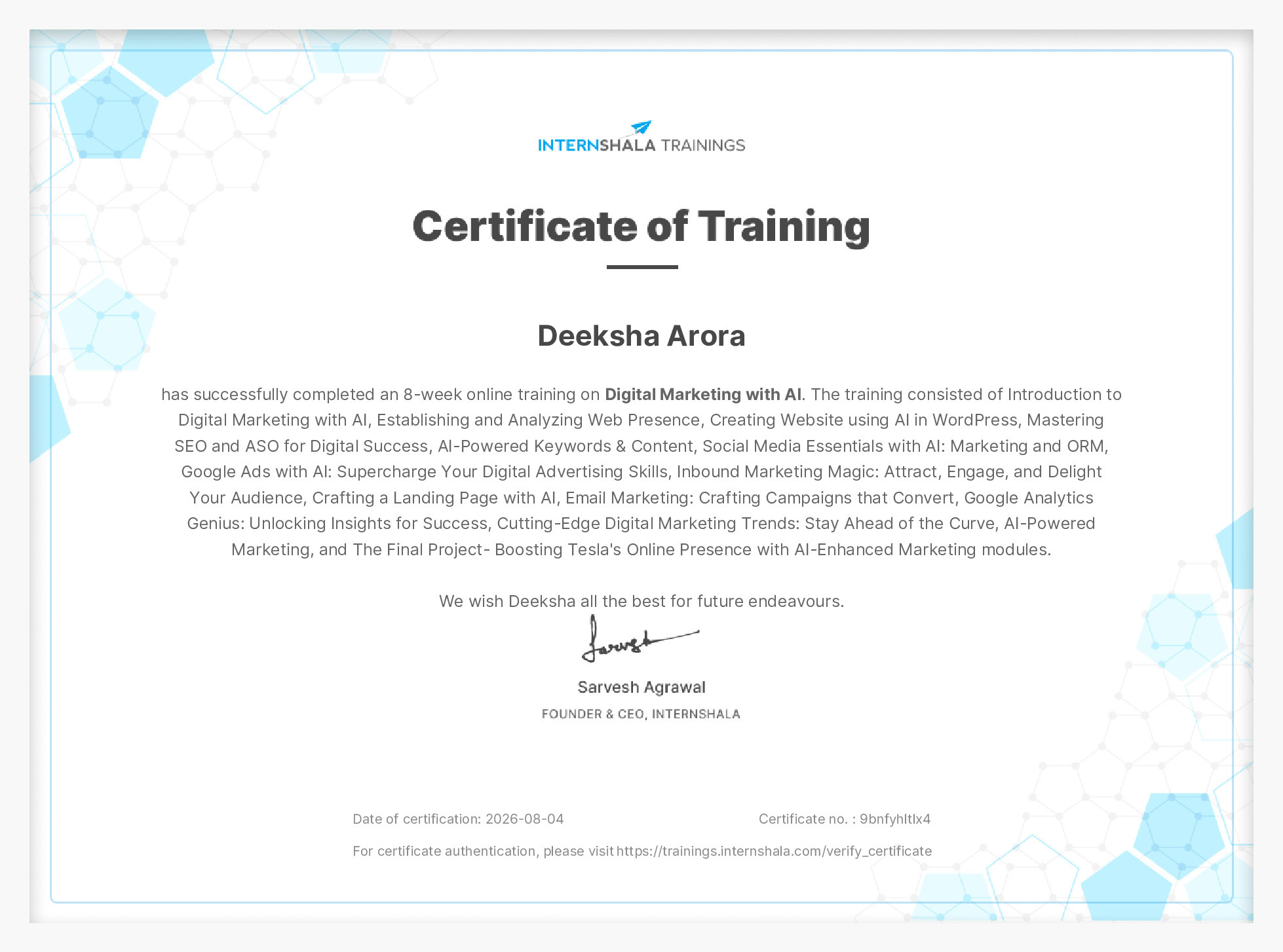 Certificate of completion