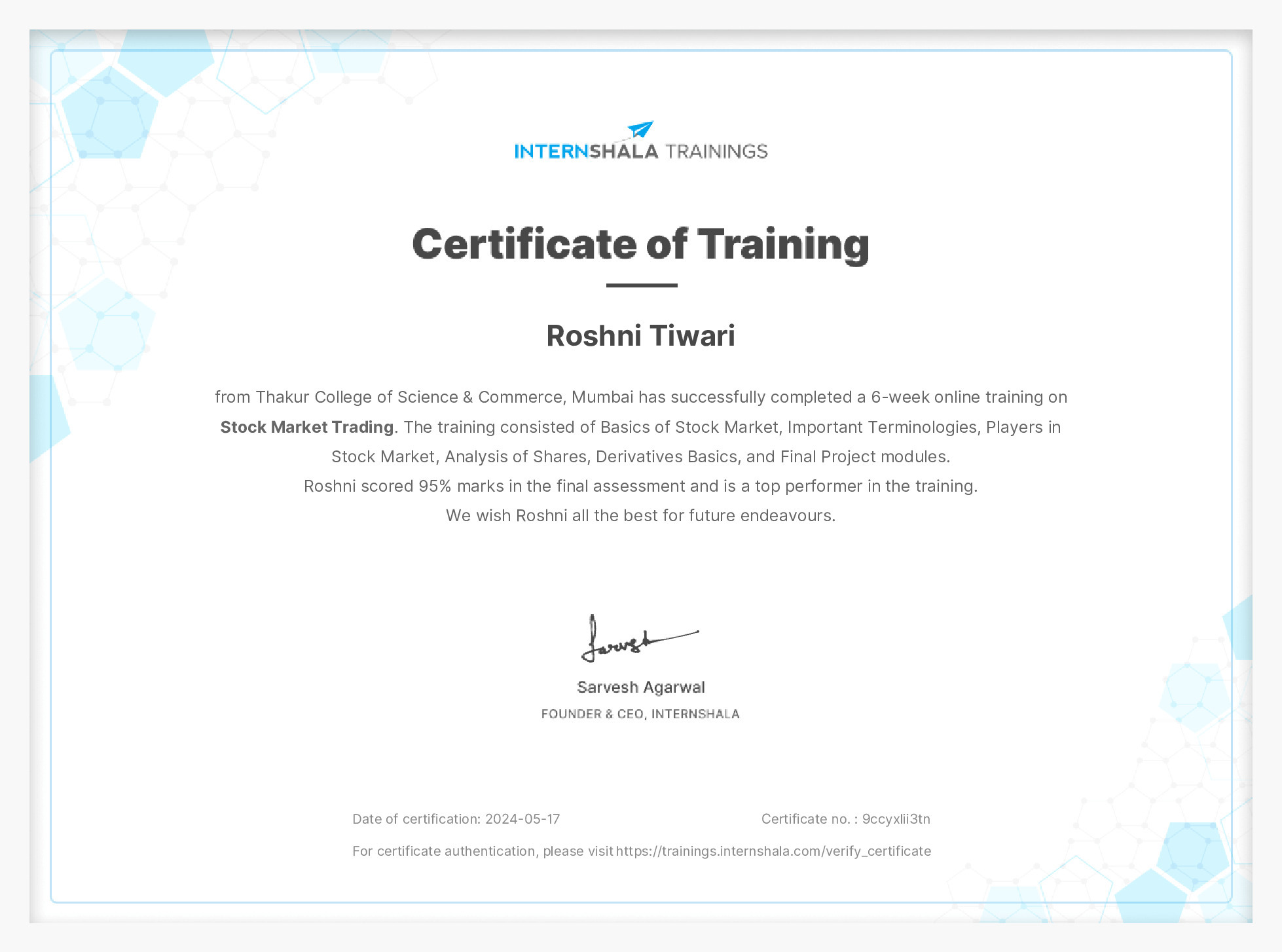 Certificate of completion