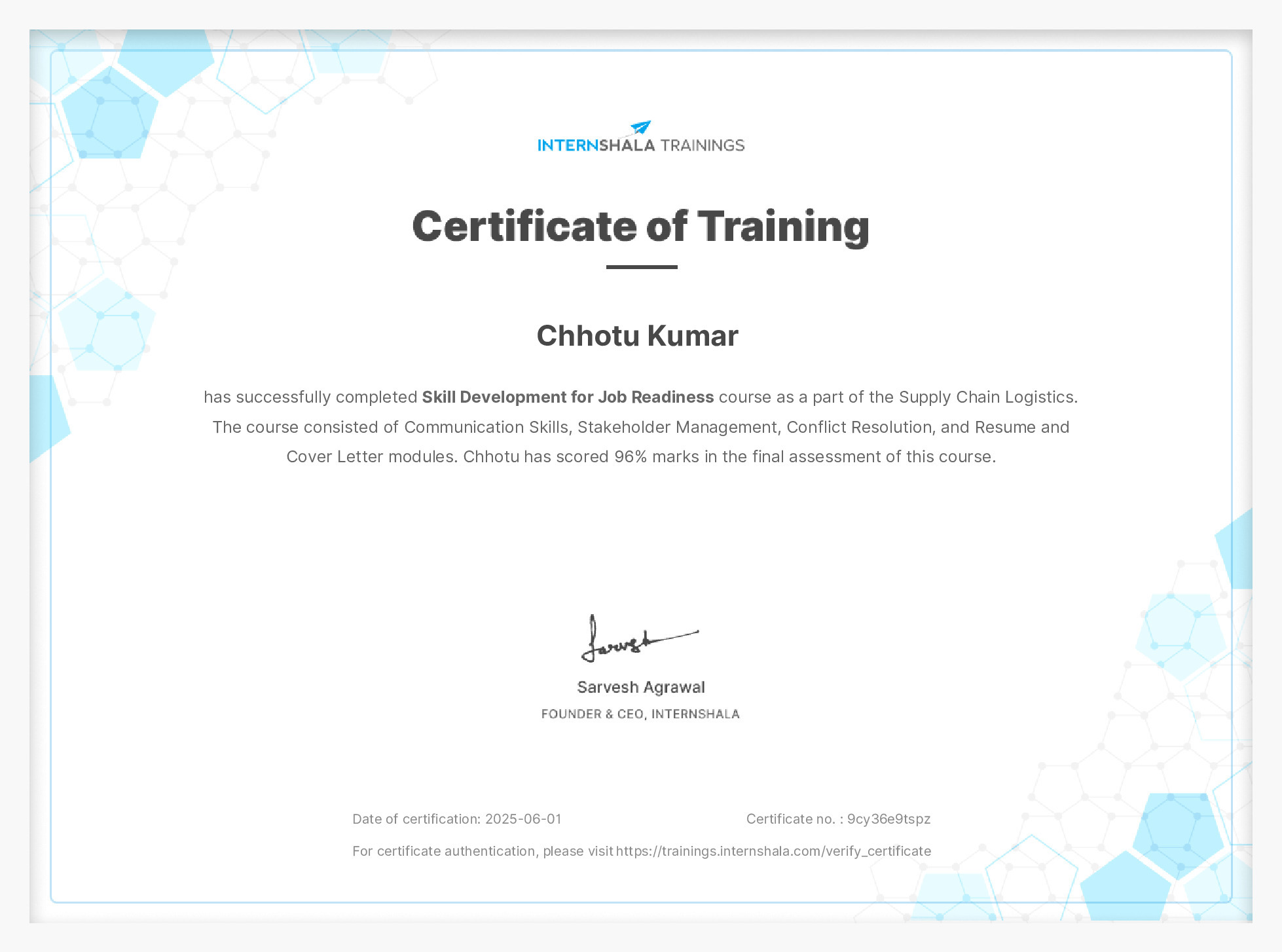 Certificate of completion