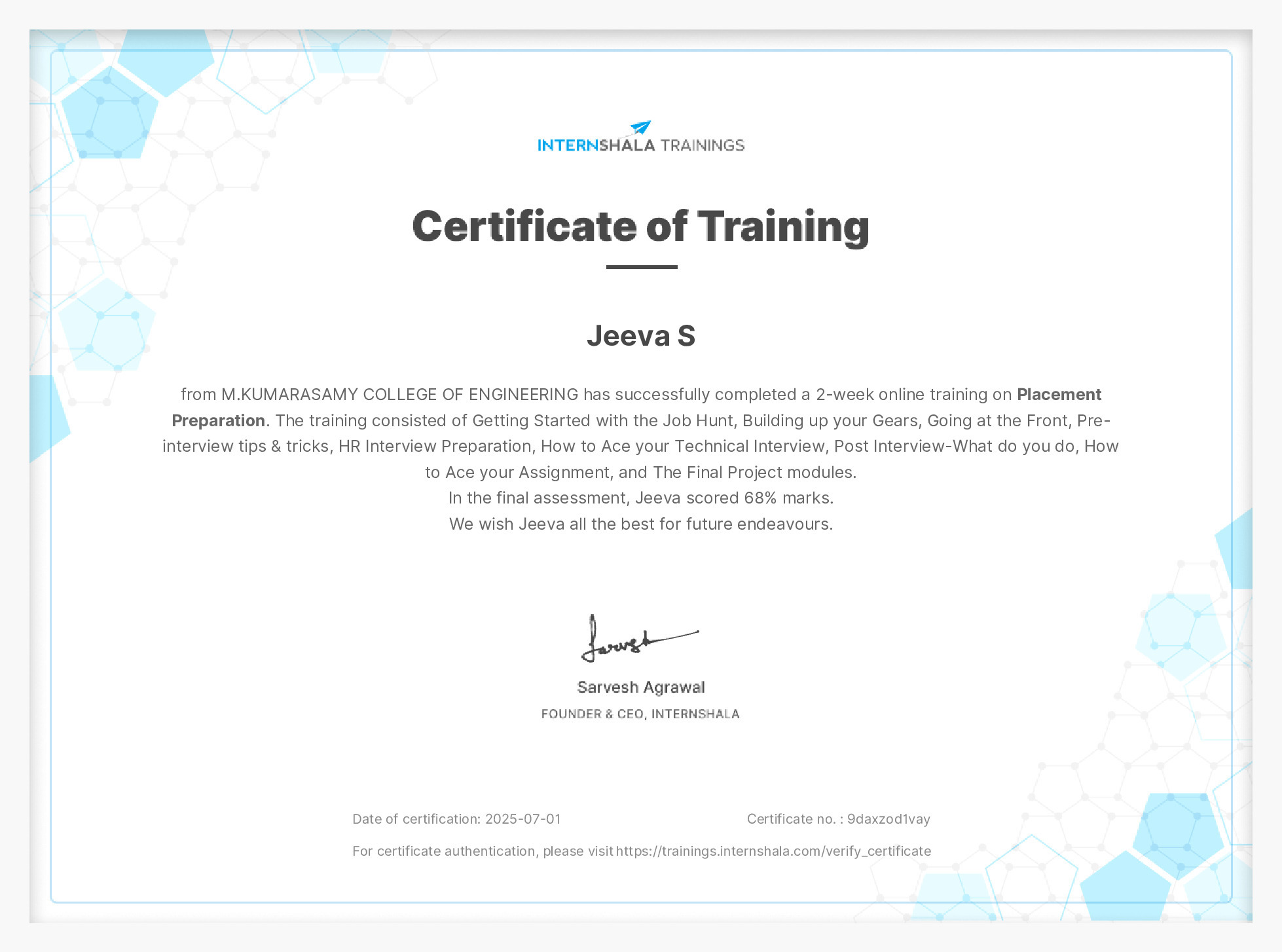 Certificate of completion
