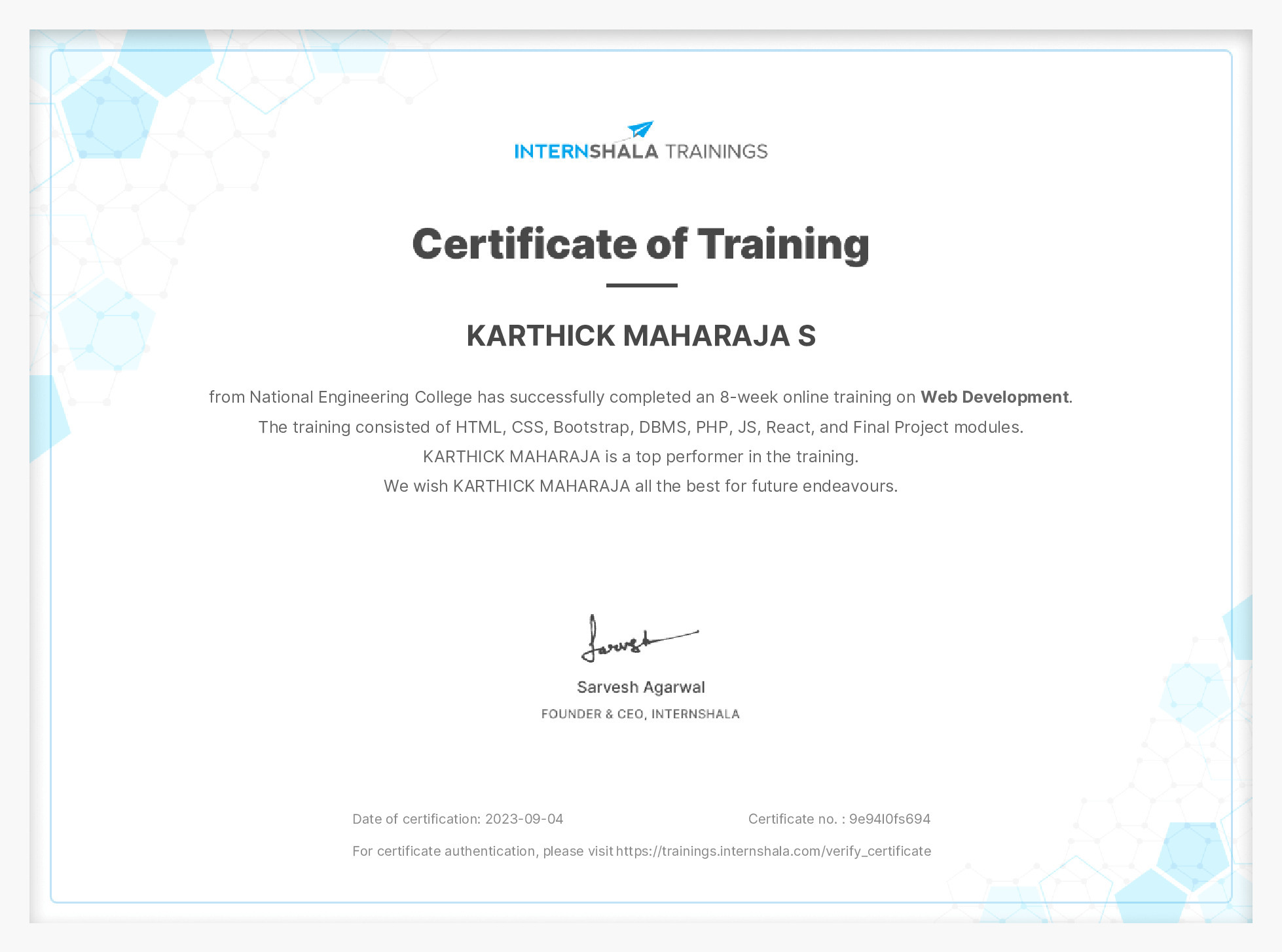 Certificate of completion