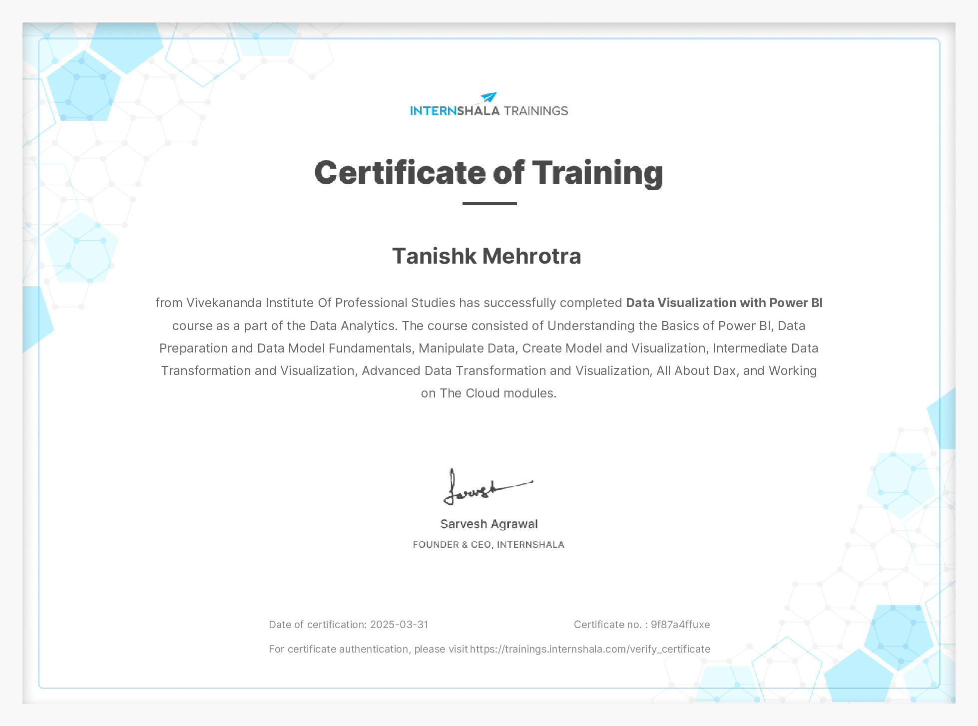 Certificate of completion