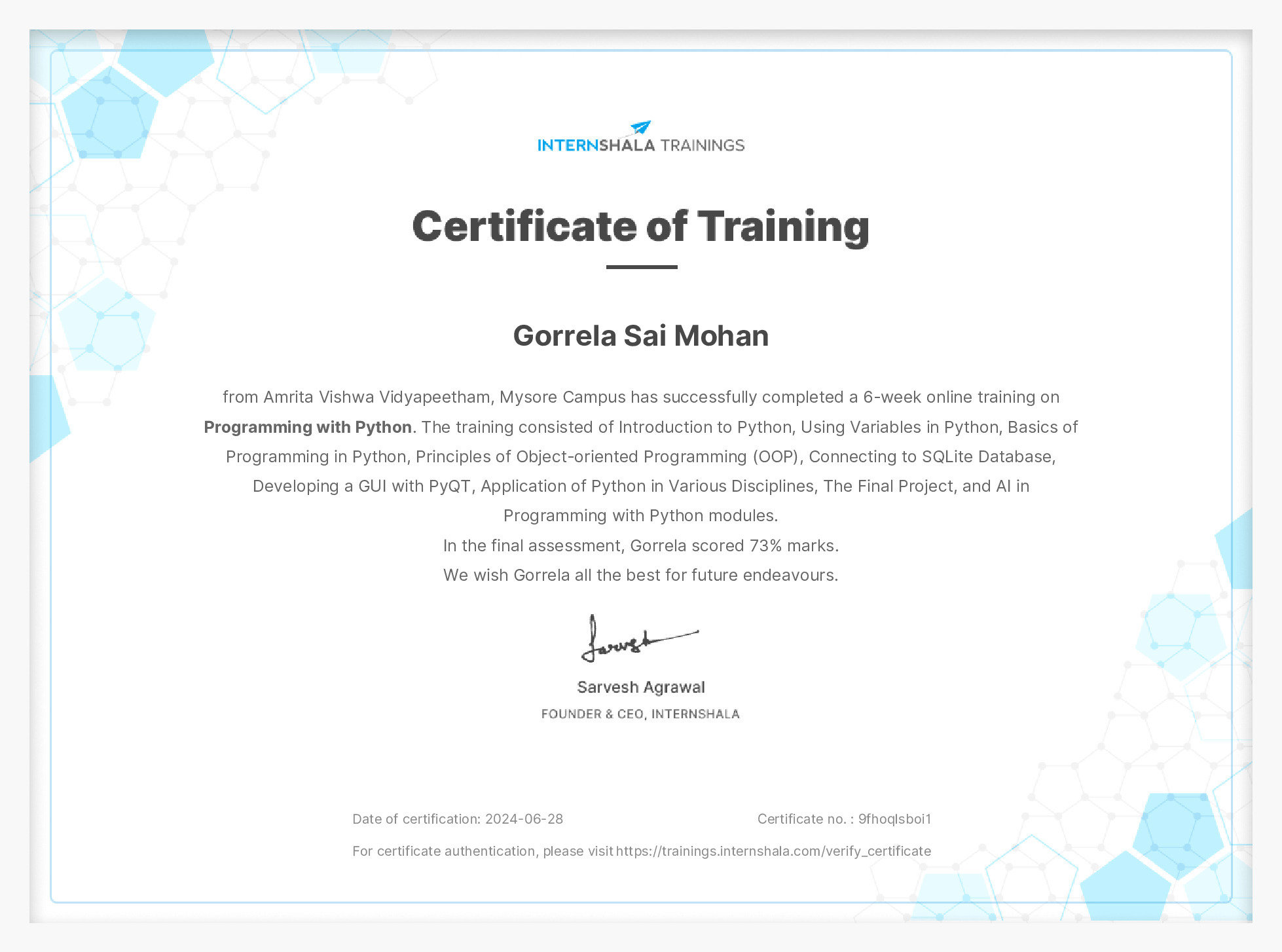 Certificate of completion