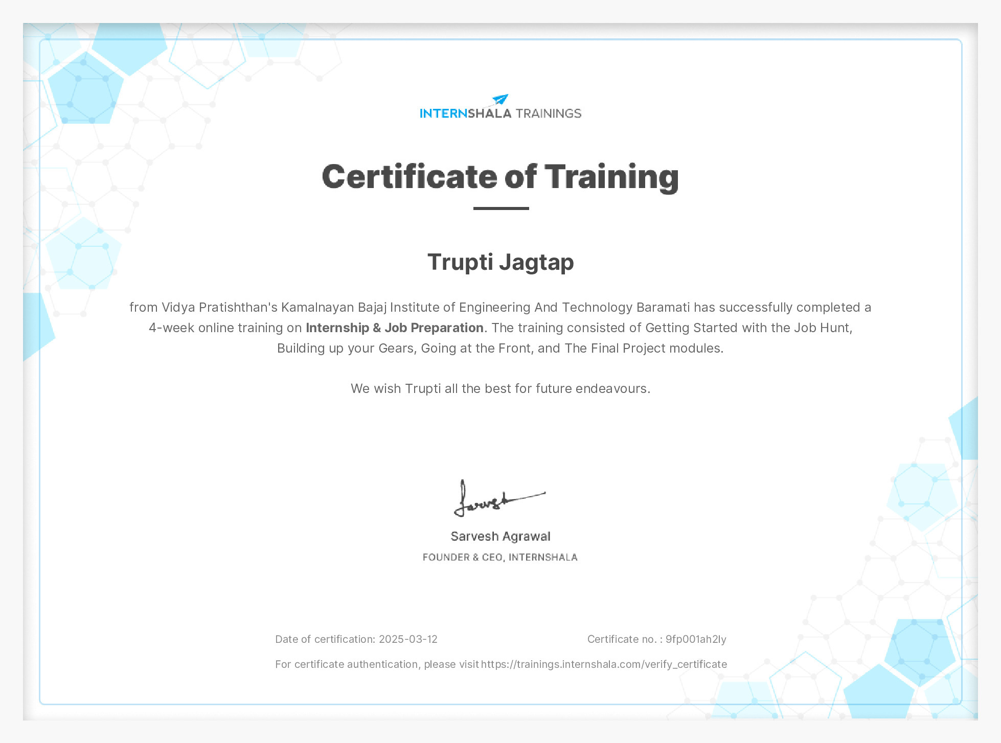 Certificate of completion