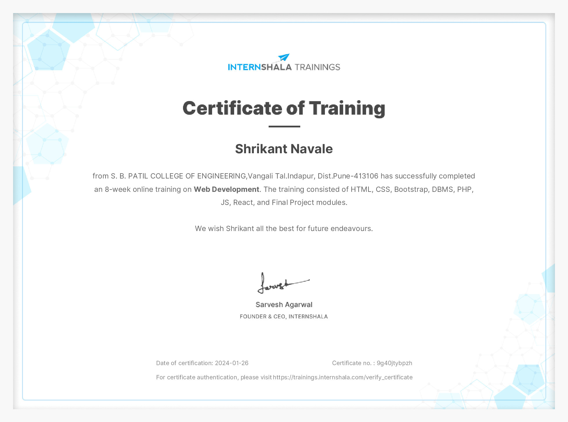 Certificate of completion